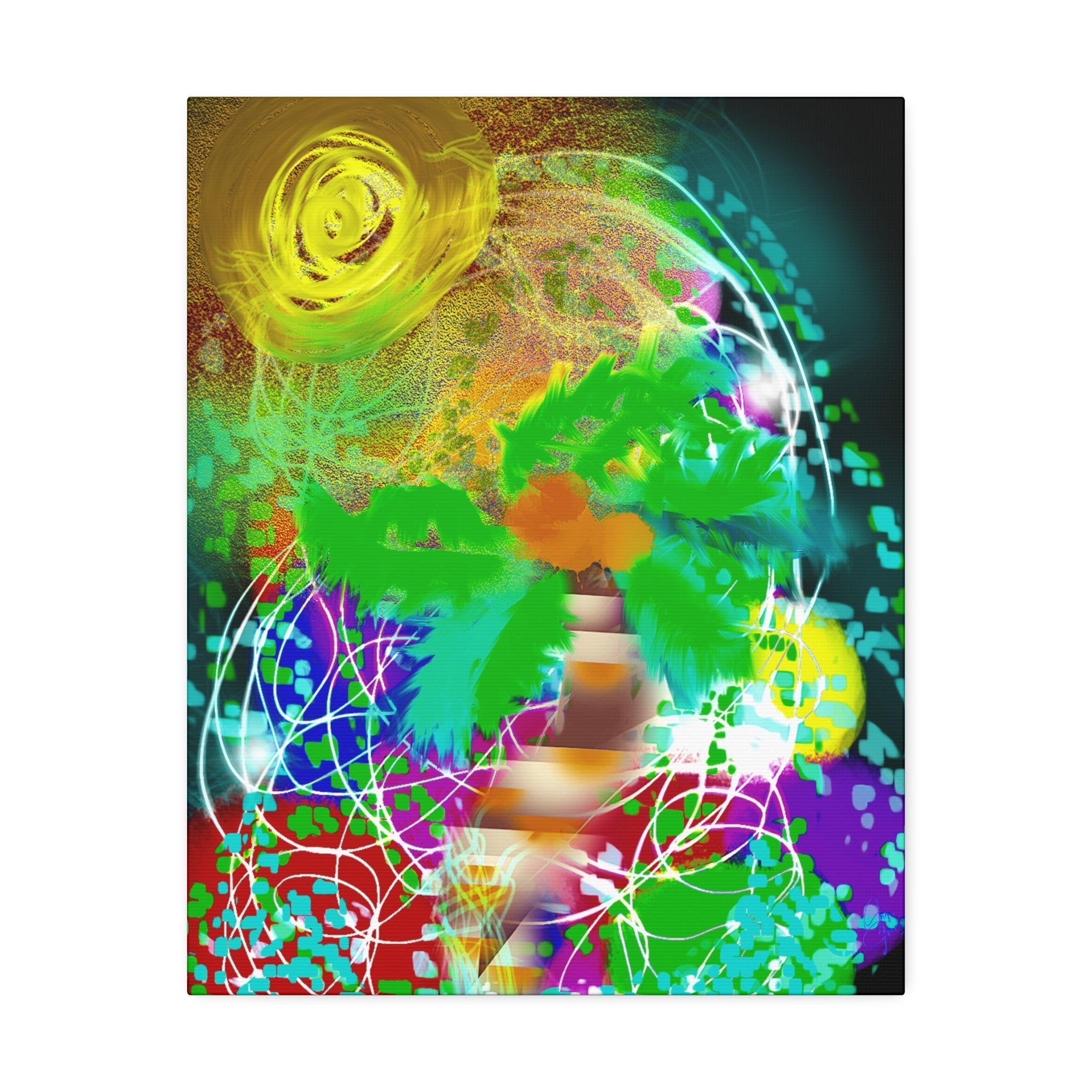 Tropical Abstract Canvas Print — Colorful Palm Tree Wall Art Stretched 1.5"
