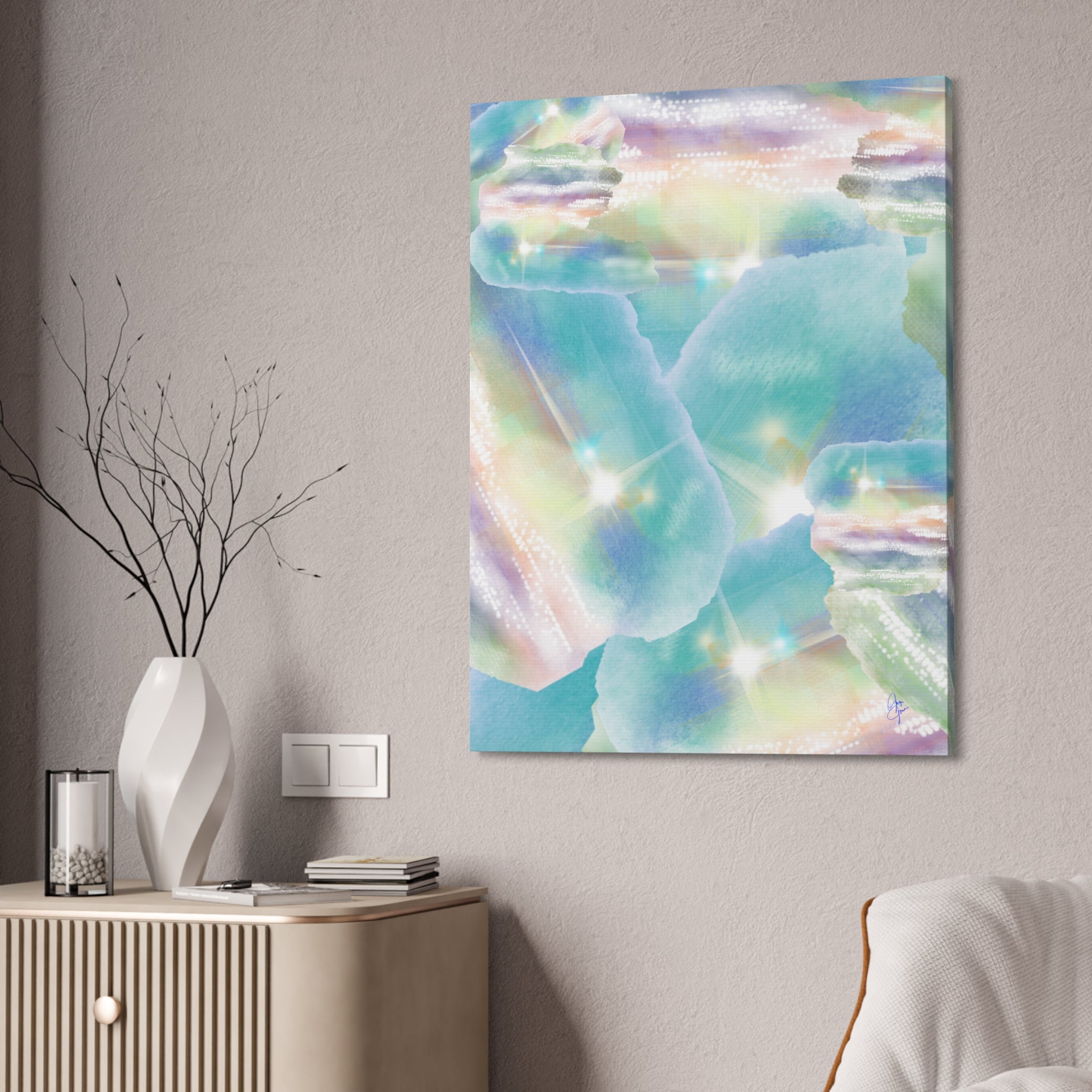 Iridescent Dreamscape Canvas Wall Art — Pastel Sea Glass Abstract