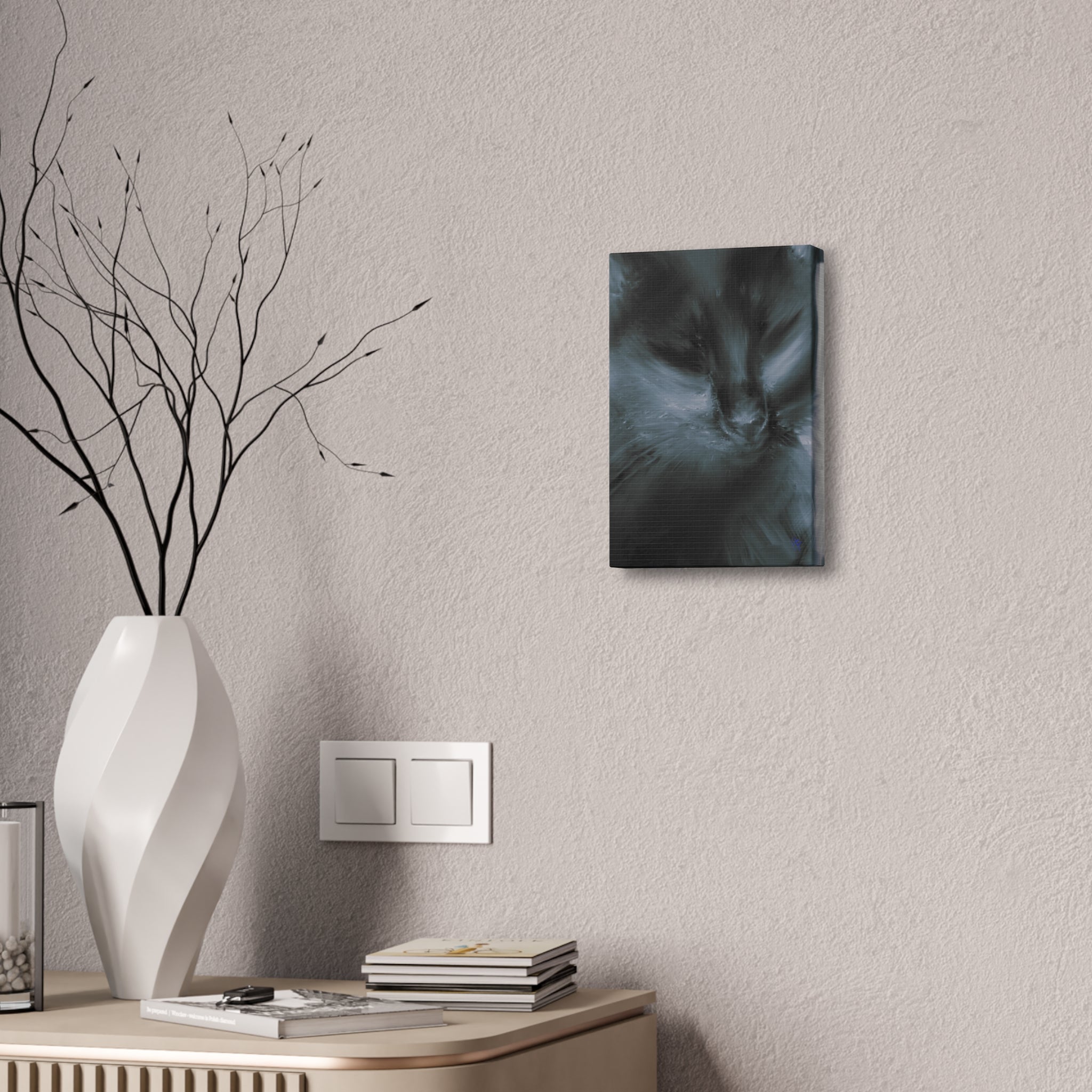 Black Cat Portrait Canvas Stretched Print — Moody Feline Wall Art