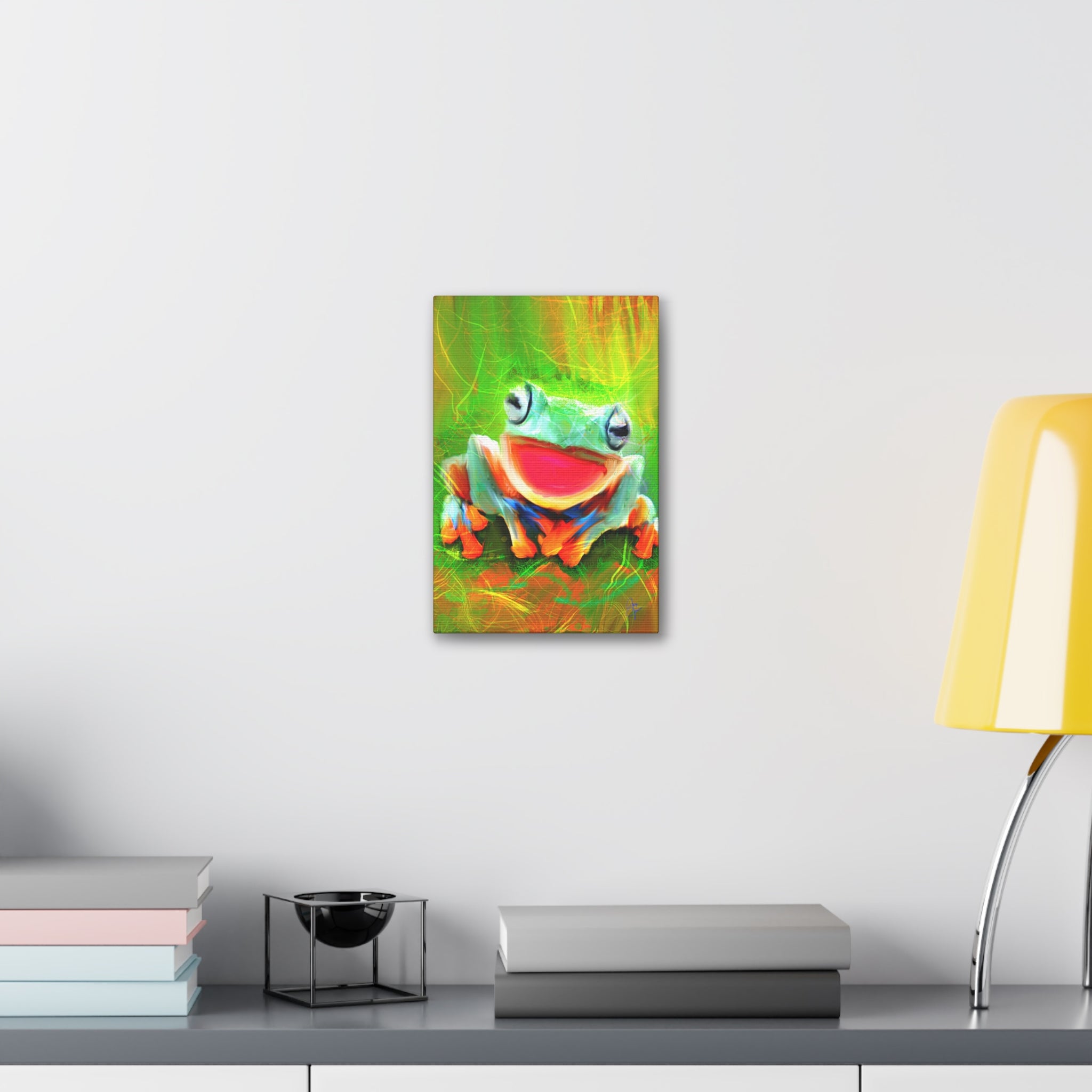 Vibrant Smiling Frog Canvas Print — Colorful Tropical Wall Art