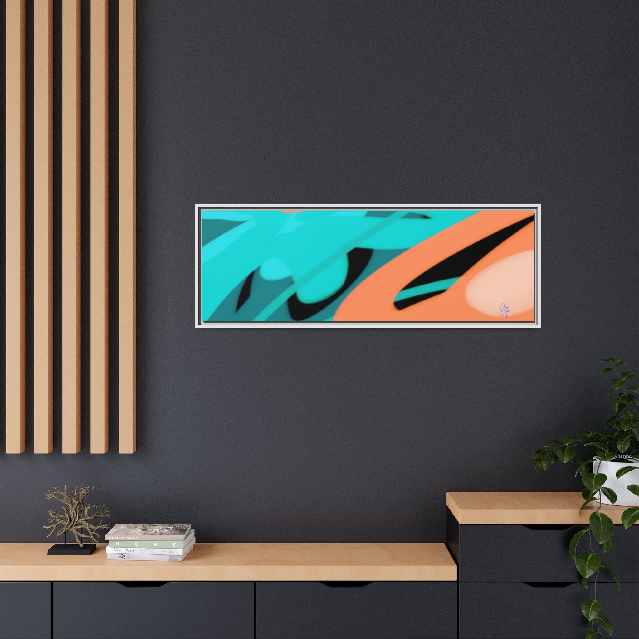 Abstract Teal & Coral Splash Framed Canvas