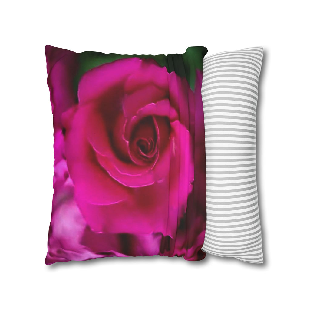 Pink Rose Floral Pillowcase — Square Poly Canvas Decorative Throw Pillow