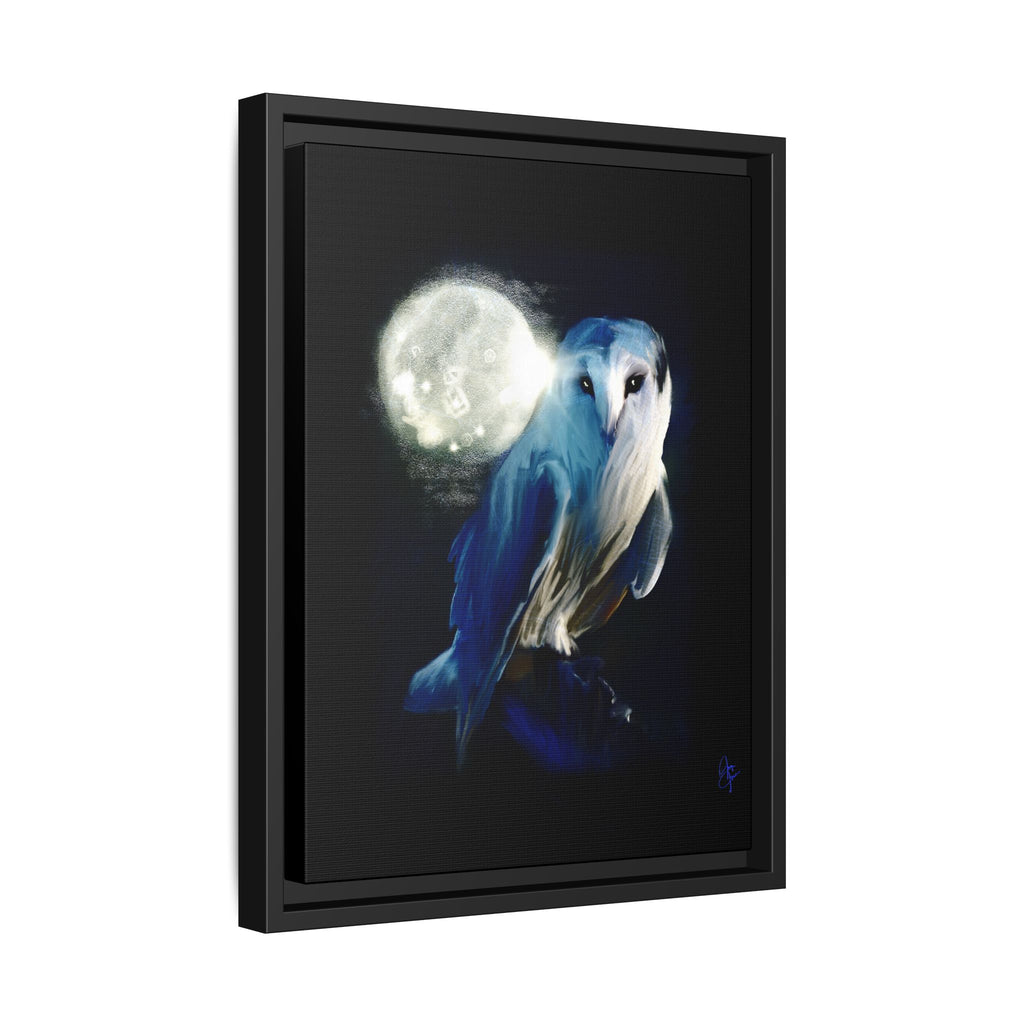 Moonlight Owl Matte Framed Canvas — Mystical Blue Owl Wall Art