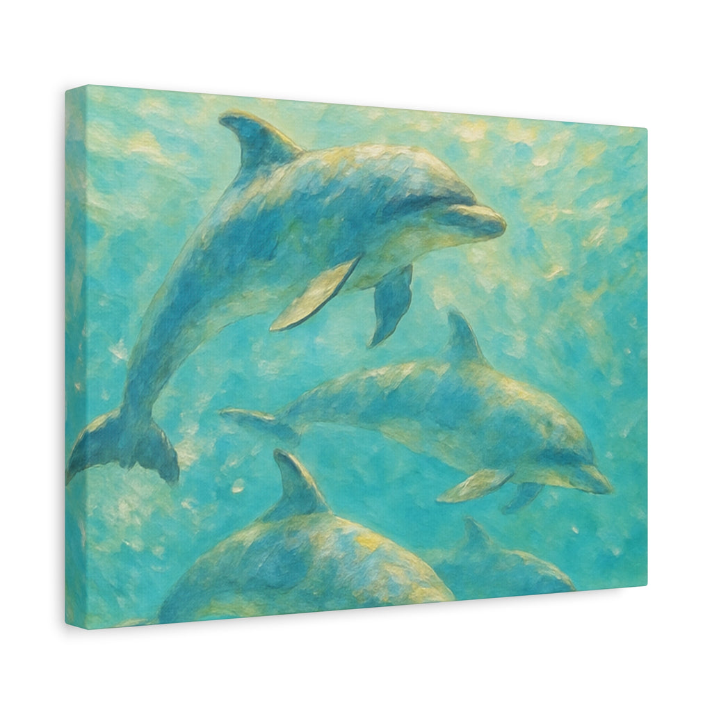 Dolphin Swim Matte Stretched Canvas – Ocean Wall Art