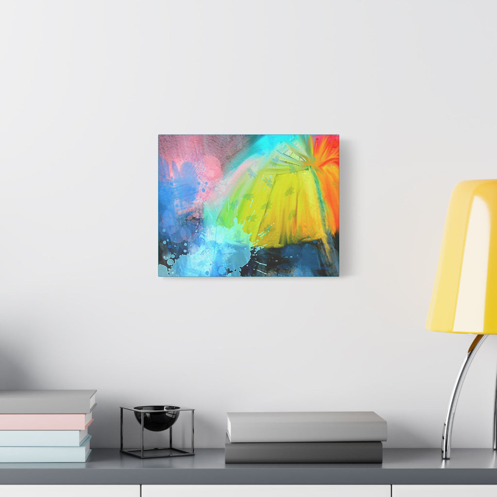 Abstract Rainbow Umbrella Canvas Print — Bright Colorful Satin-Stretched Wall Art