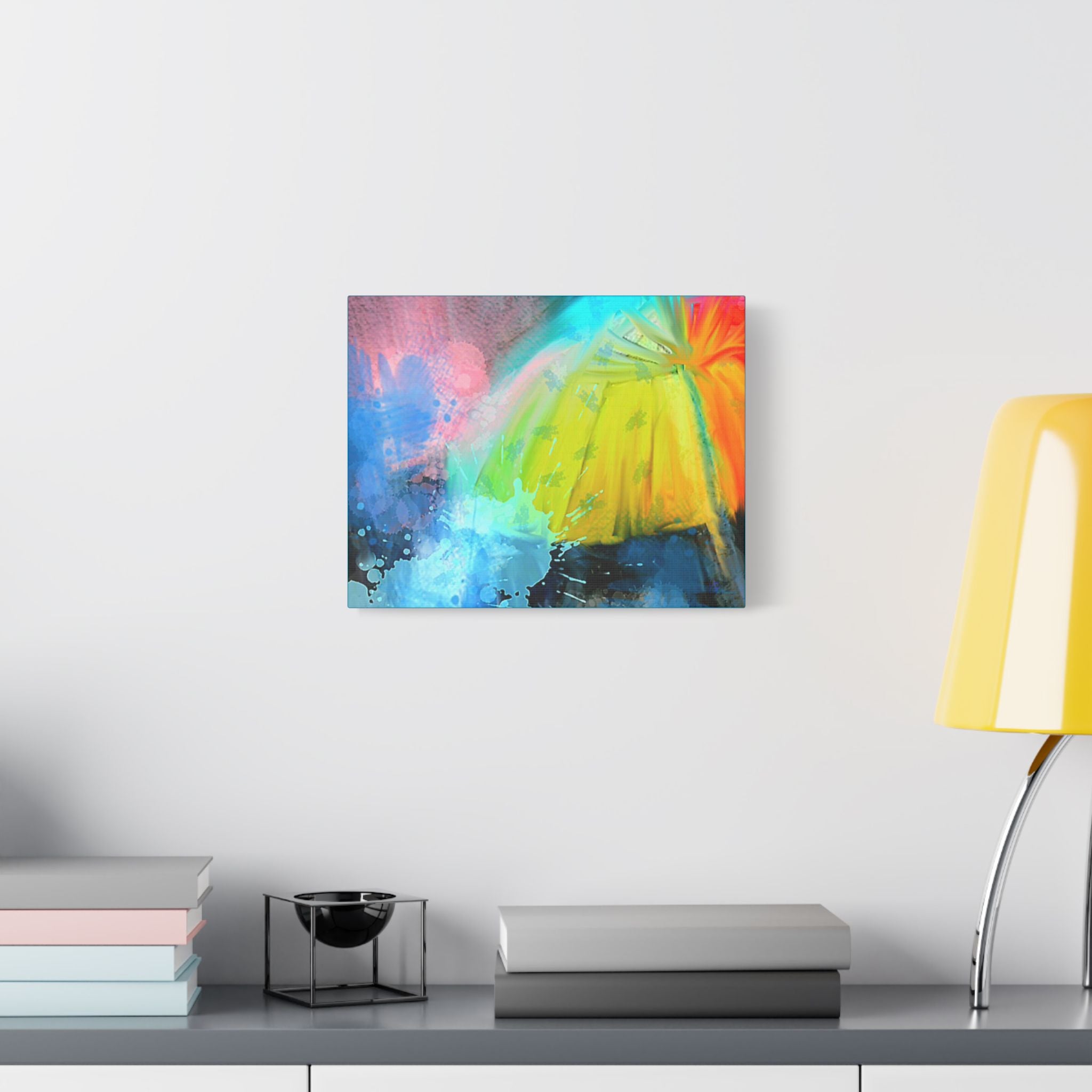 Abstract Rainbow Umbrella Canvas Print — Bright Colorful Satin-Stretched Wall Art