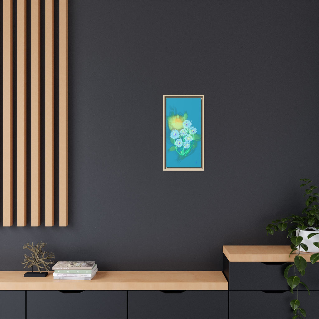 Framed Floral Canvas Art — Blue & Yellow Abstract Bouquet (Matte)