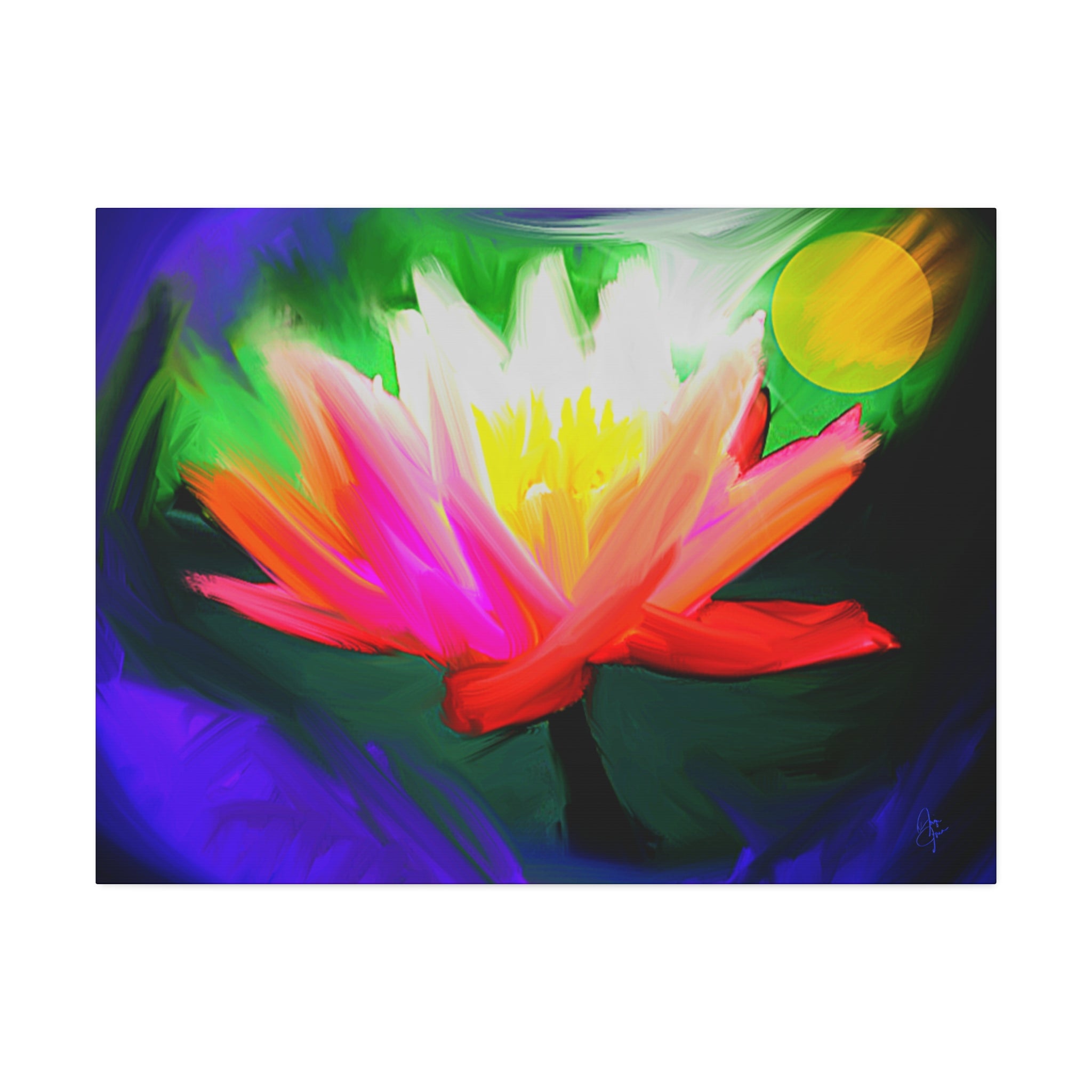Vibrant Lotus Canvas Print — Bright Floral Stretched Wall Art
