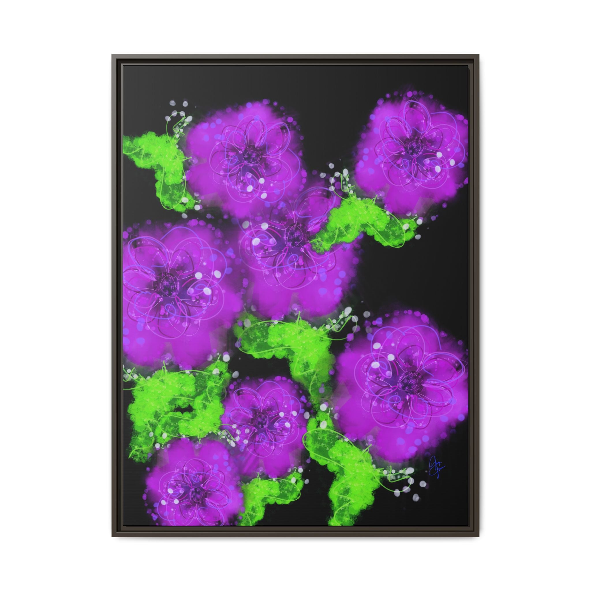 Framed Floral Canvas Print — Matte Multi-Color Blooms Wall Art