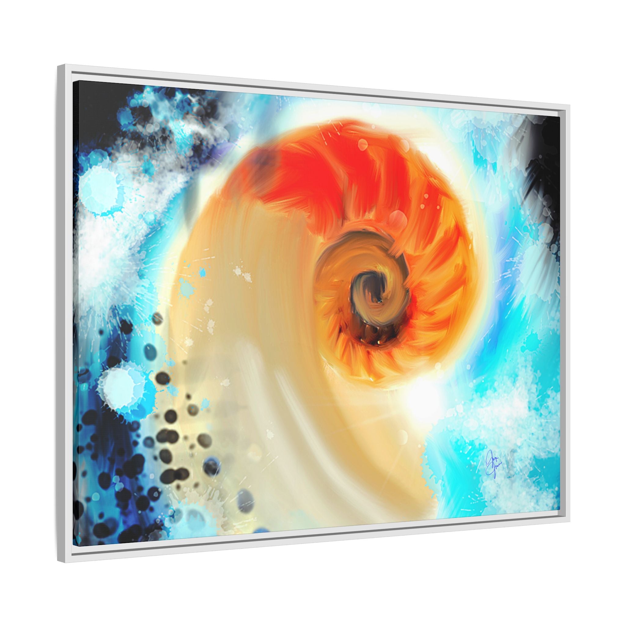 Framed Abstract Spiral Canvas Art — Vibrant Nautical Wave Print