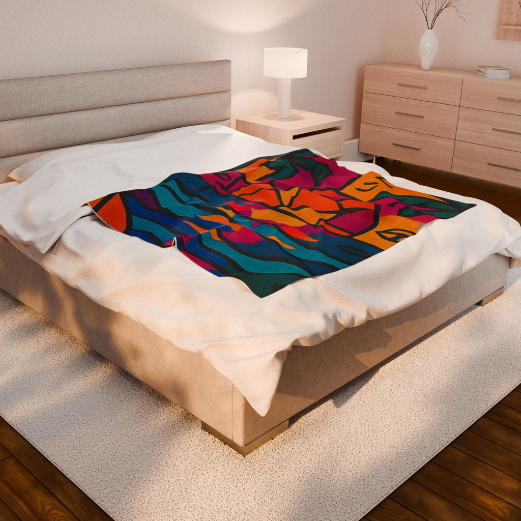 Sunset Tropical Velveteen Plush Blanket — Vibrant Beach Sunset Throw
