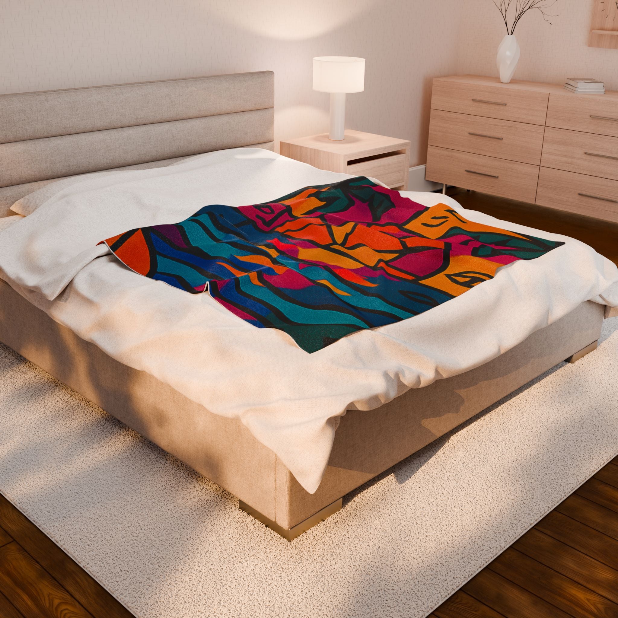 Sunset Tropical Velveteen Plush Blanket — Vibrant Beach Sunset Throw