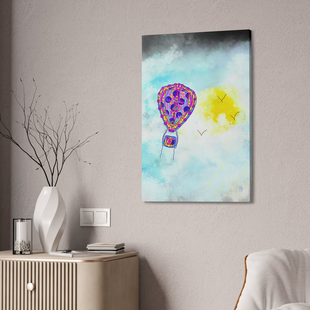 Hot Air Balloon Canvas Art – Whimsical Sunshine Nursery Wall Décor (Stretched Canvas)