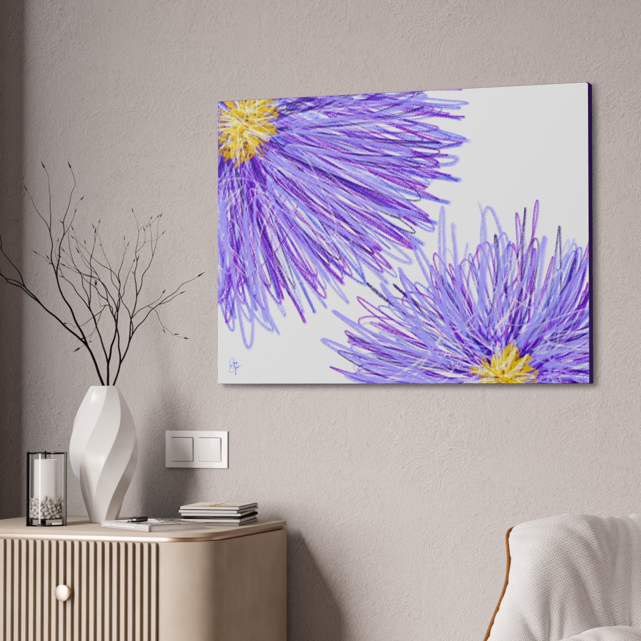 Purple Aster Floral Canvas Wrap – Vibrant Botanical Wall Art, 1.5" Stretched