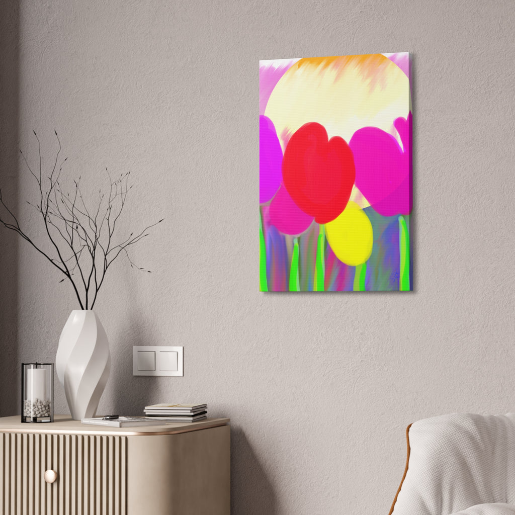 Bright Tulip Canvas Wall Art — Colorful Heart Flowers Stretched Canvas