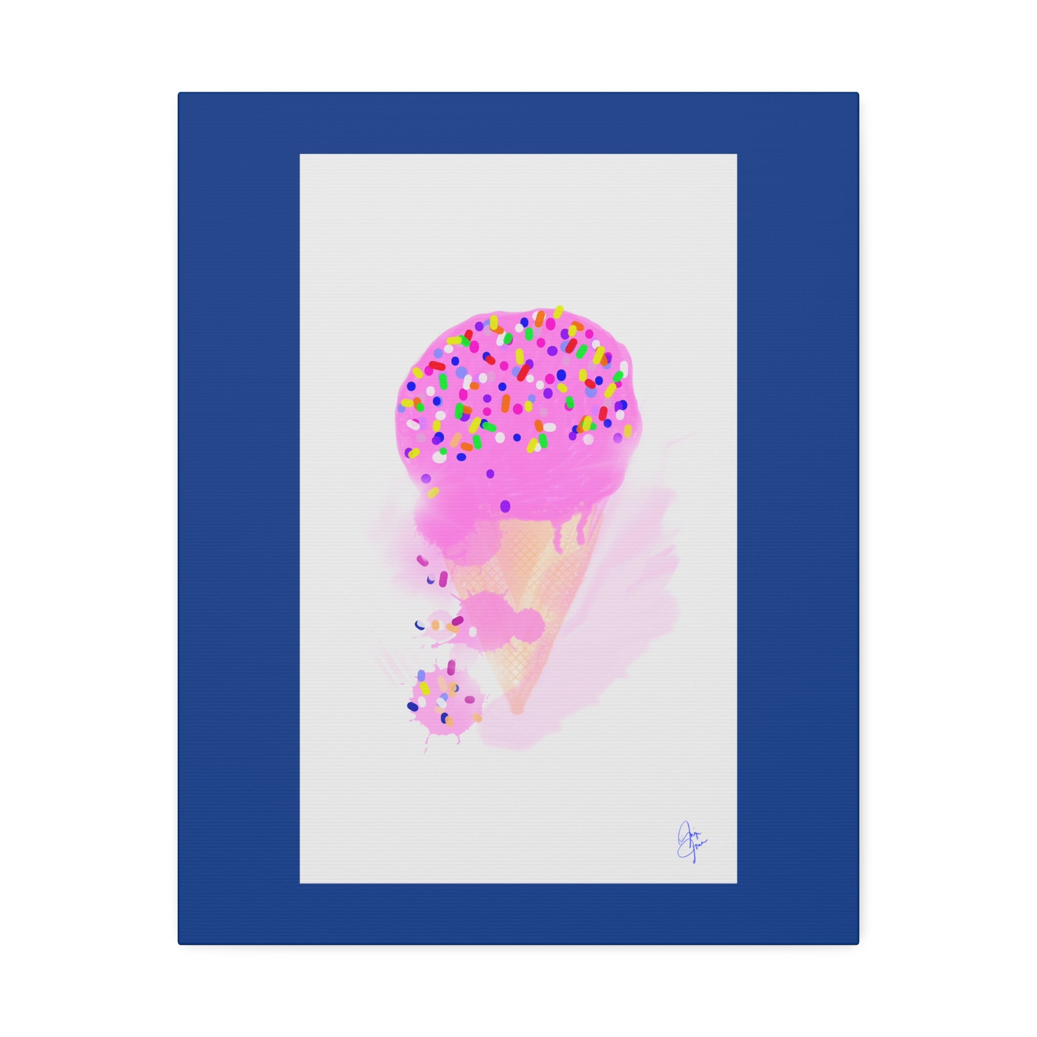 Pink Sprinkle Ice Cream Cone Canvas Print — Cute Pastel Wall Art