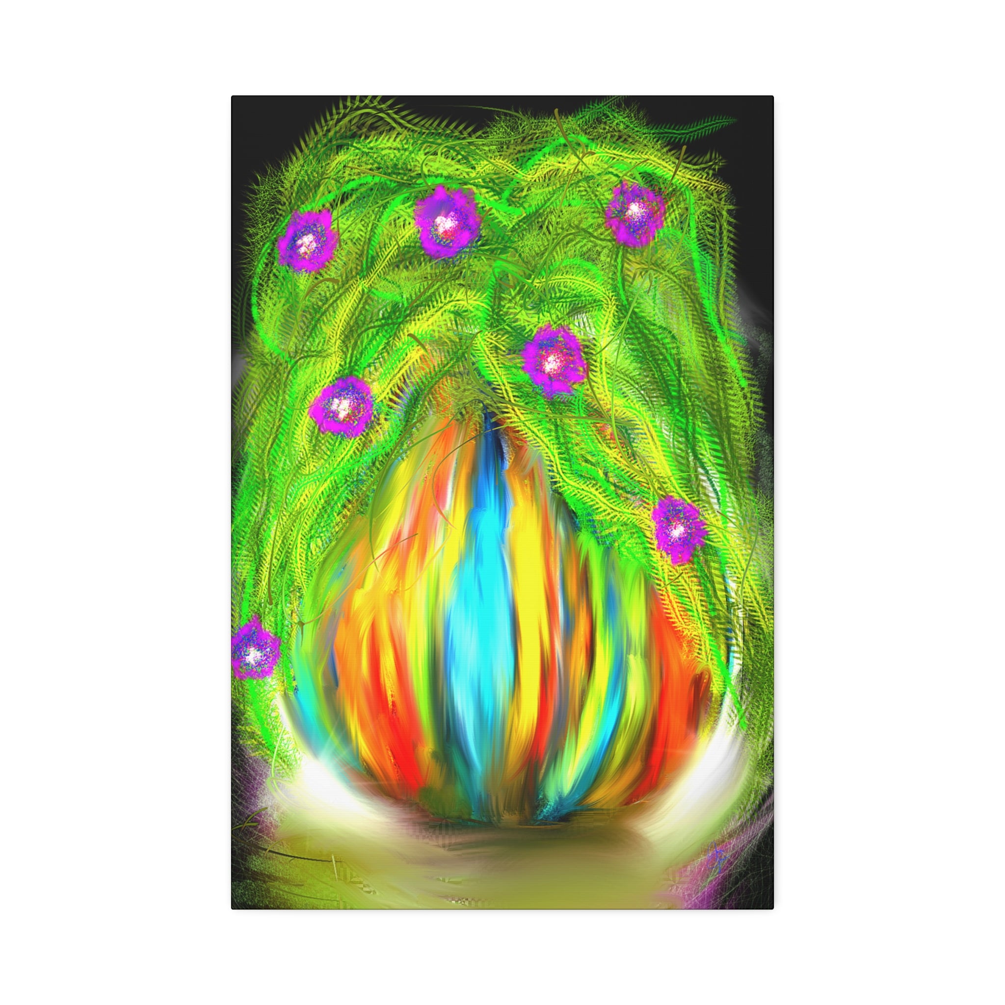 Abstract Floral Canvas Print — Colorful Blooming Vase Wall Art