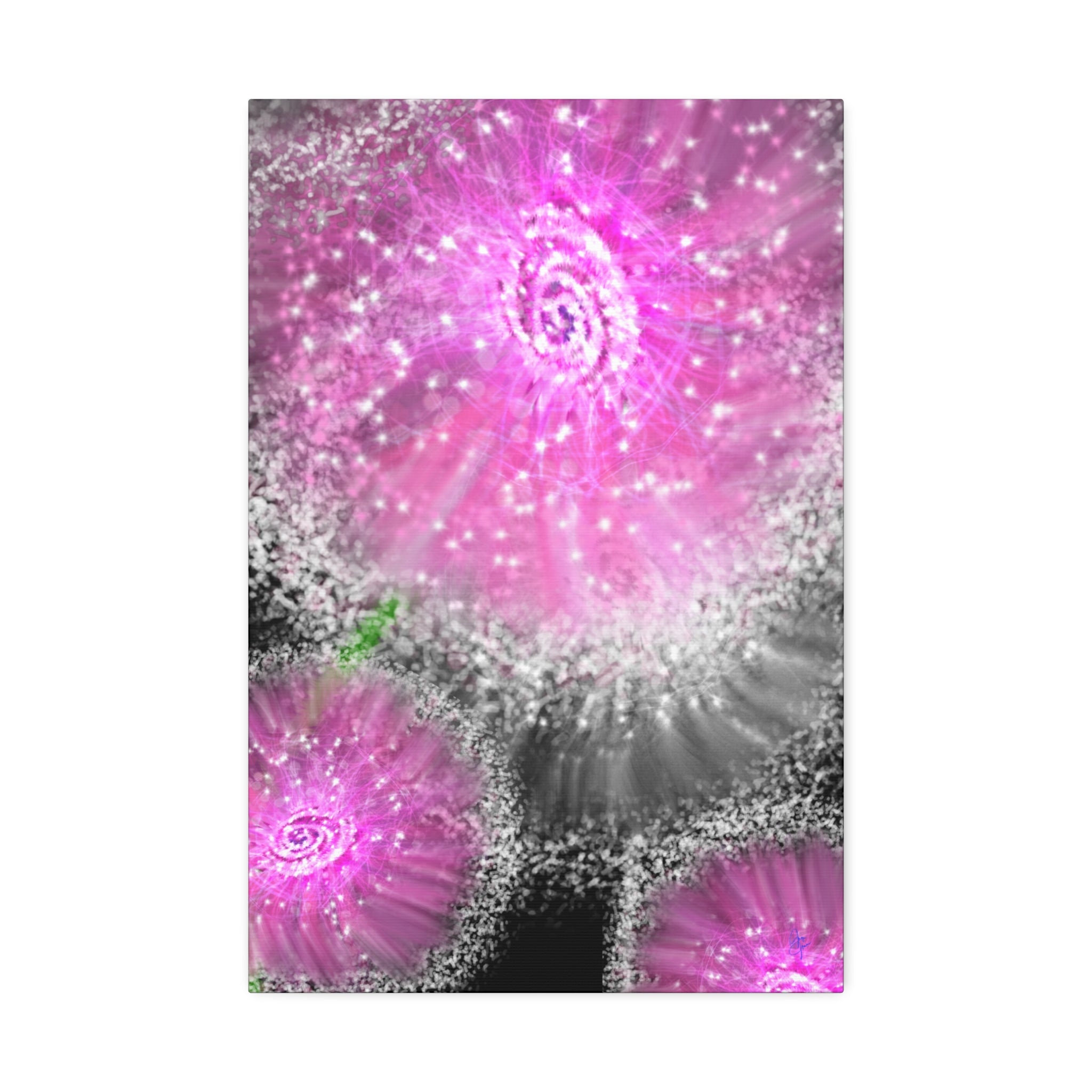 Pink Sparkle Floral Canvas Print — Abstract Dandelion Wall Art (Stretched 1.5")