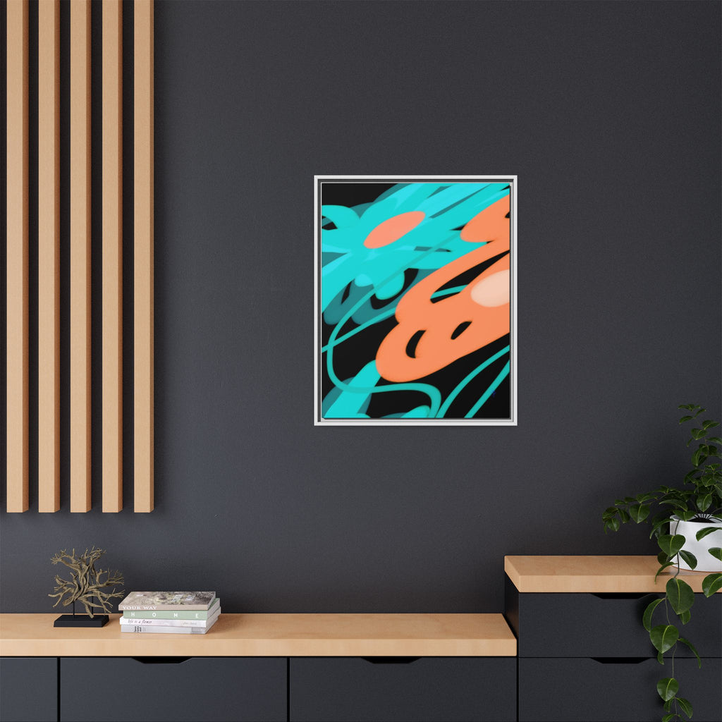 Abstract Teal & Coral Splash Framed Canvas