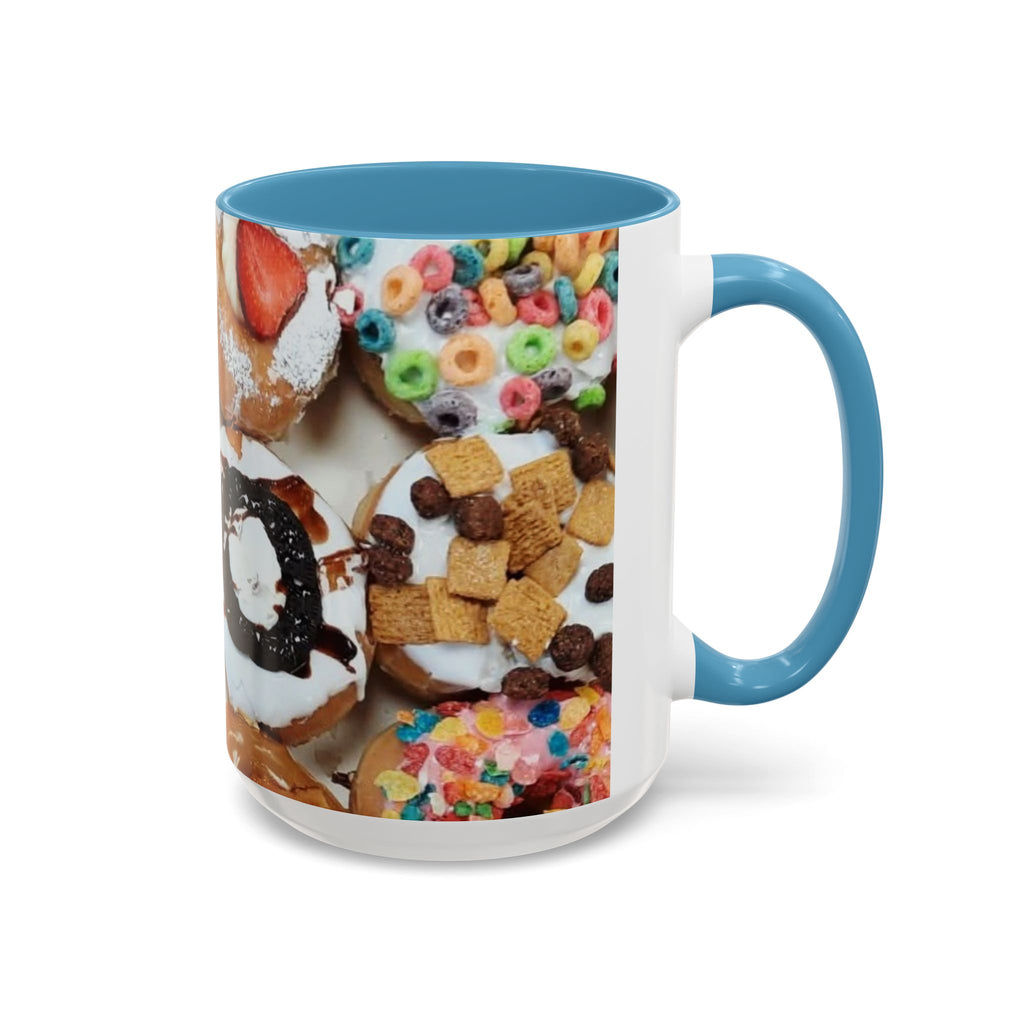 Donut Lover Accent Coffee Mug — Color Inside Rim & Handle, Photo-Print Assorted Donuts (11/15oz)