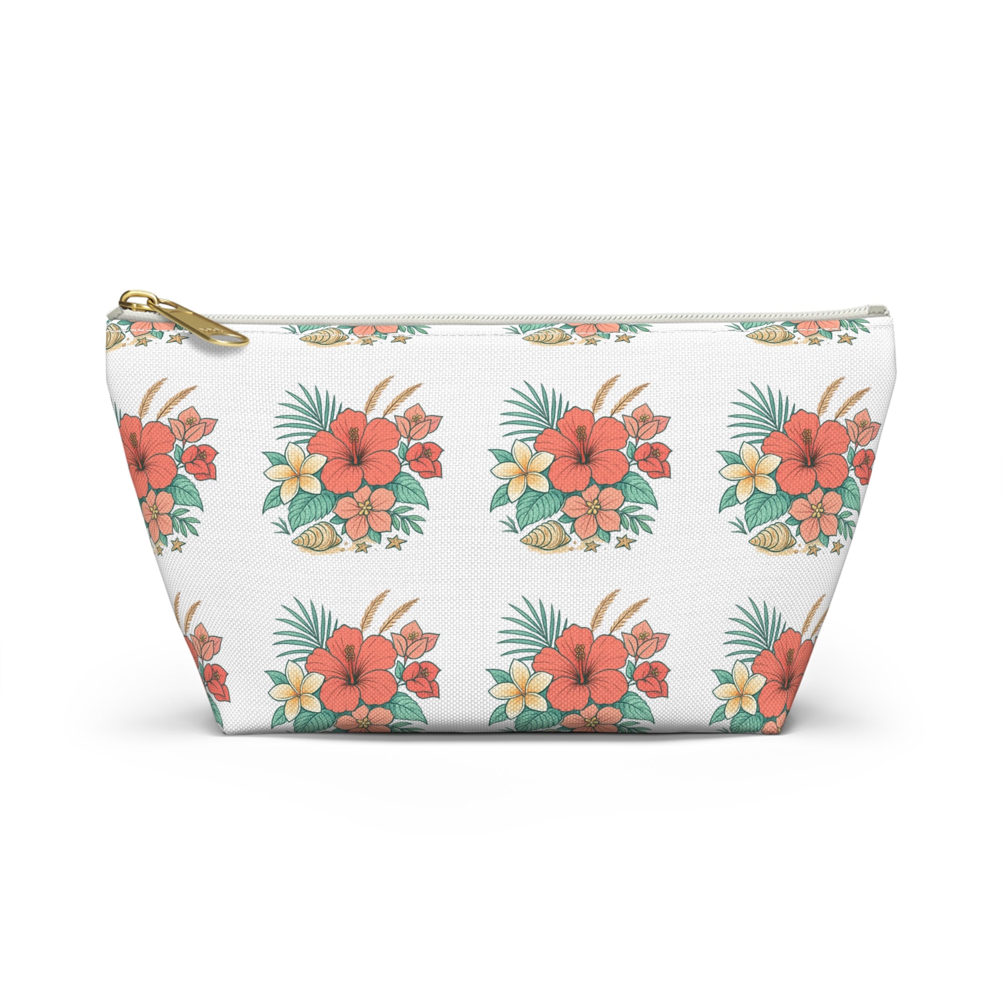 Tropical Floral Accessory Pouch — Hibiscus Cosmetic Bag with T-Bottom
