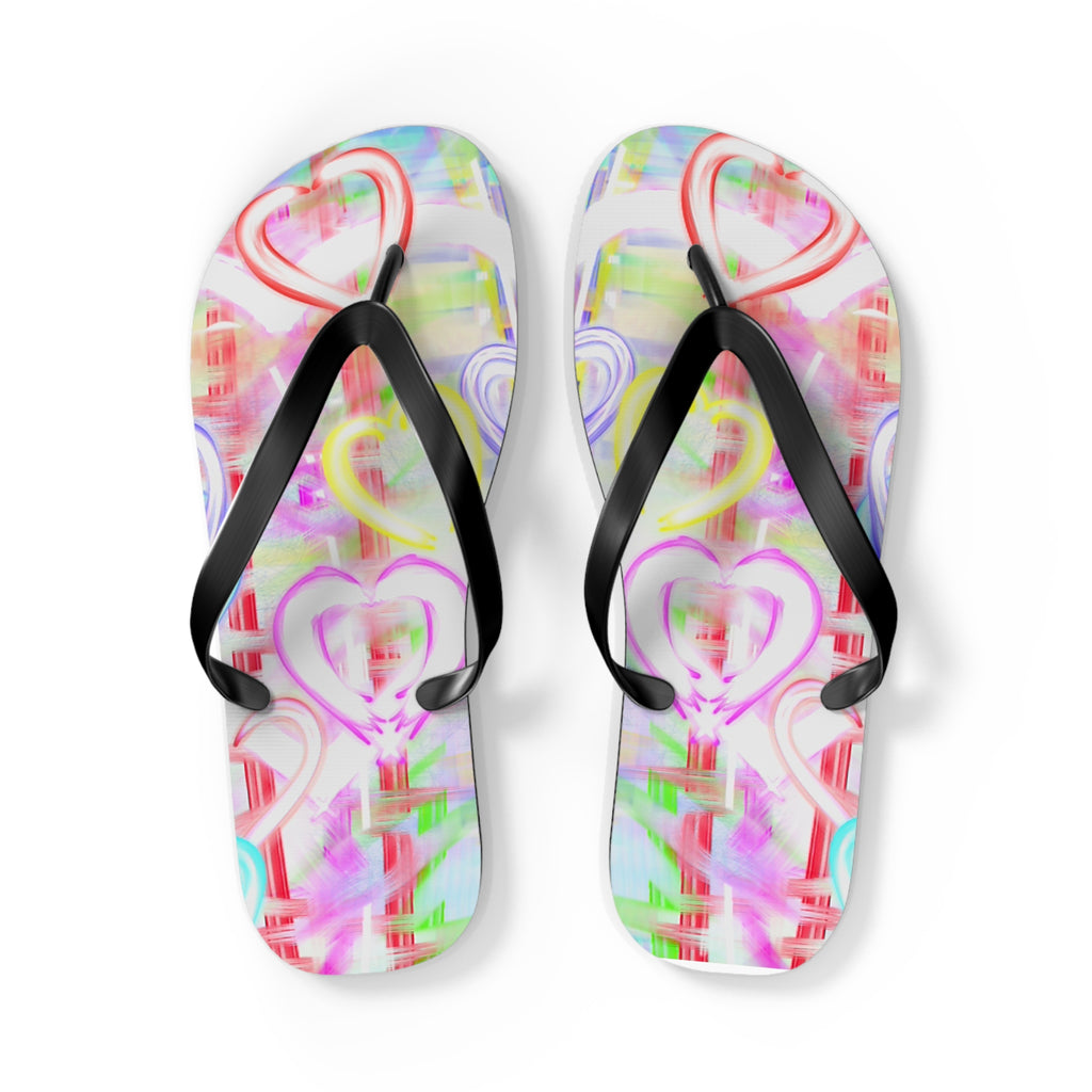 Heart Pattern Flip Flops — Pastel Neon Love Beach Sandals