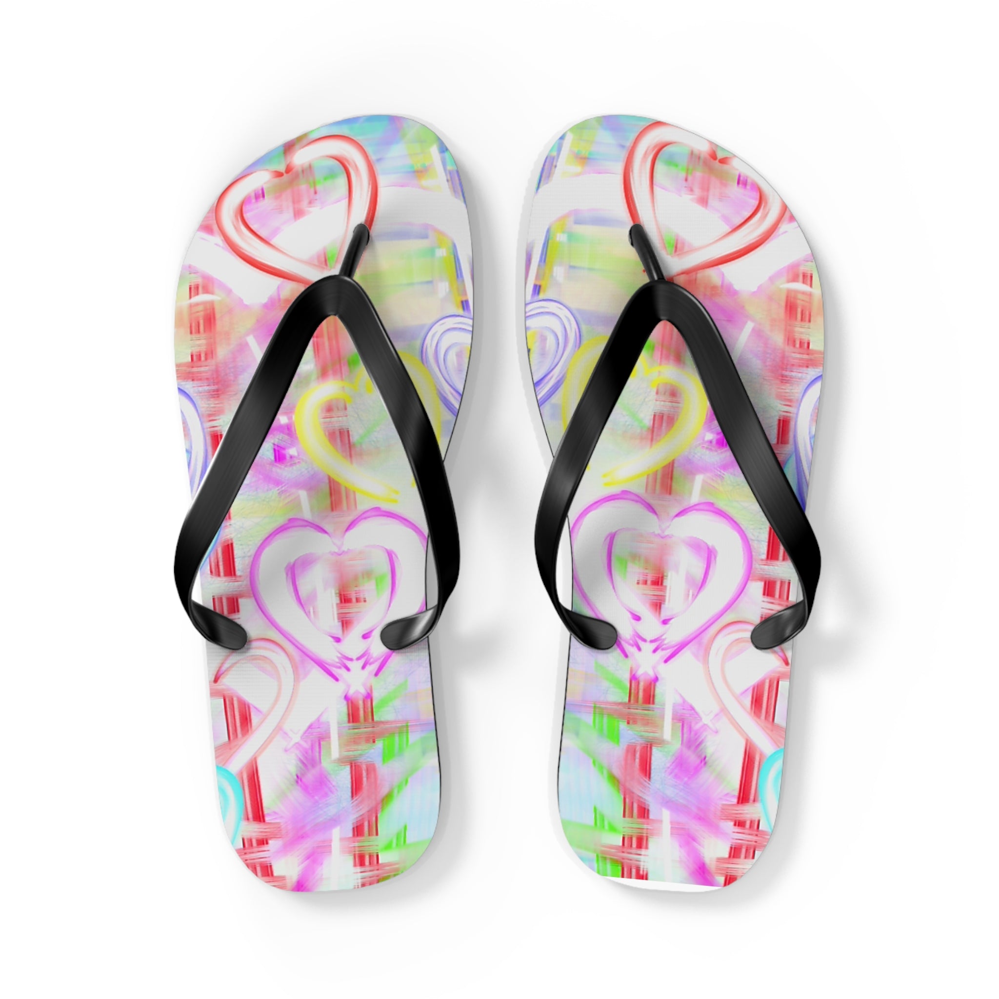 Heart Pattern Flip Flops — Pastel Neon Love Beach Sandals