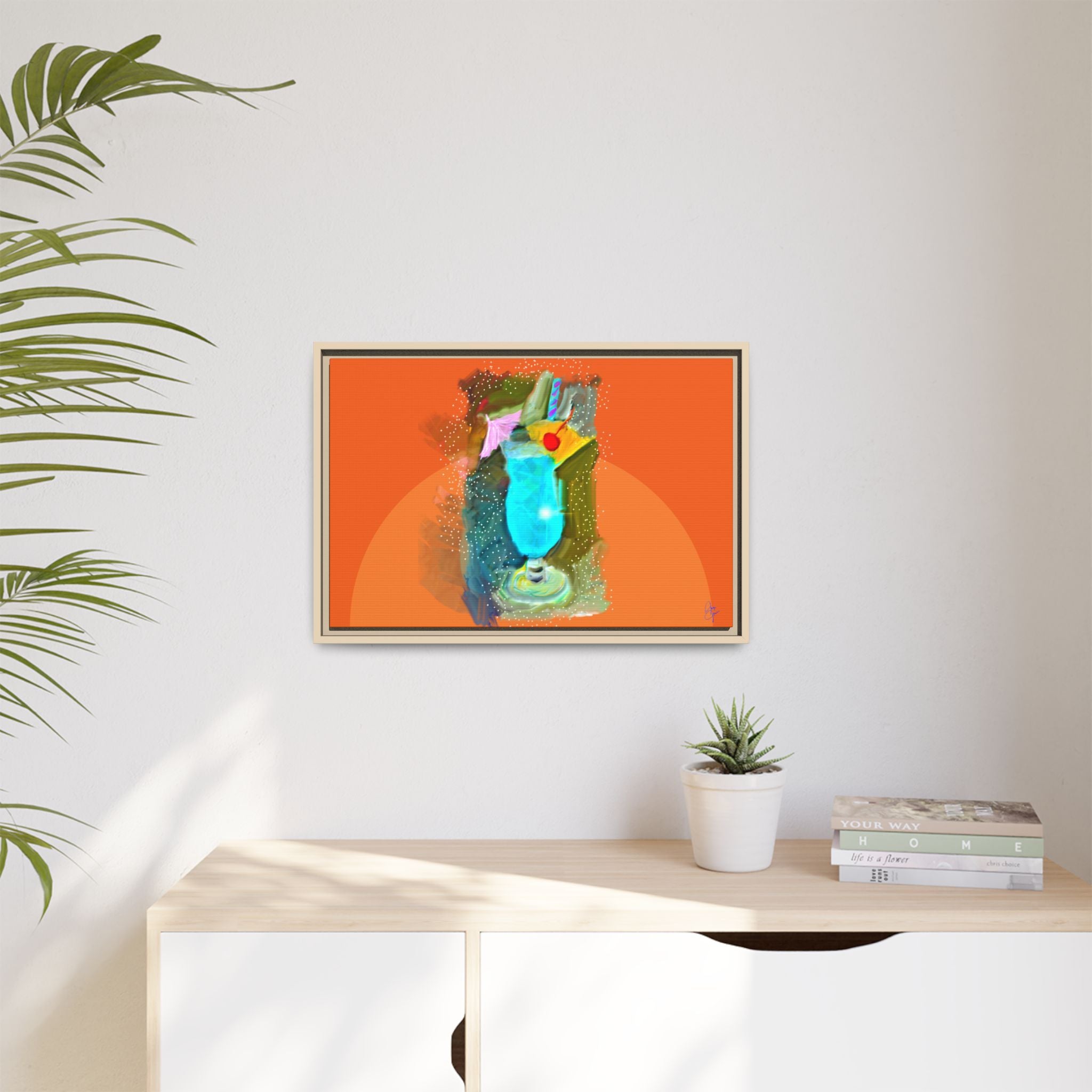 Tropical Blue Cocktail Canvas Print — Framed Matte Bar Art