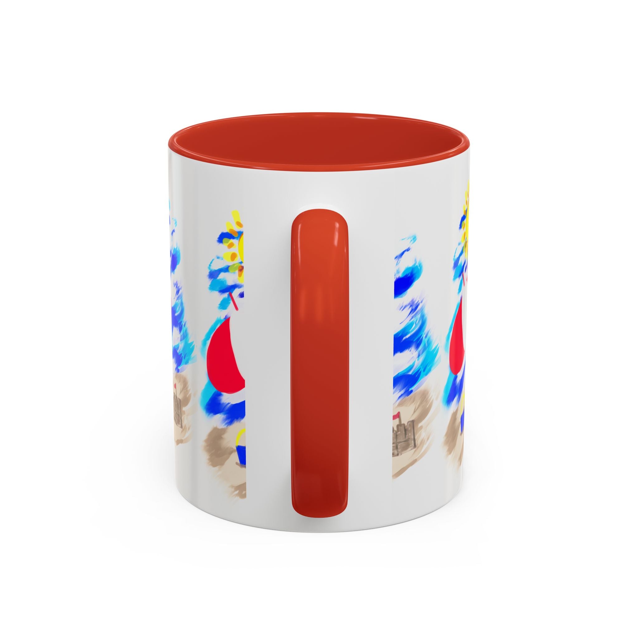Beach Scene Coffee Mug – Summer Umbrella, Sun & Sandcastle Accent Mug