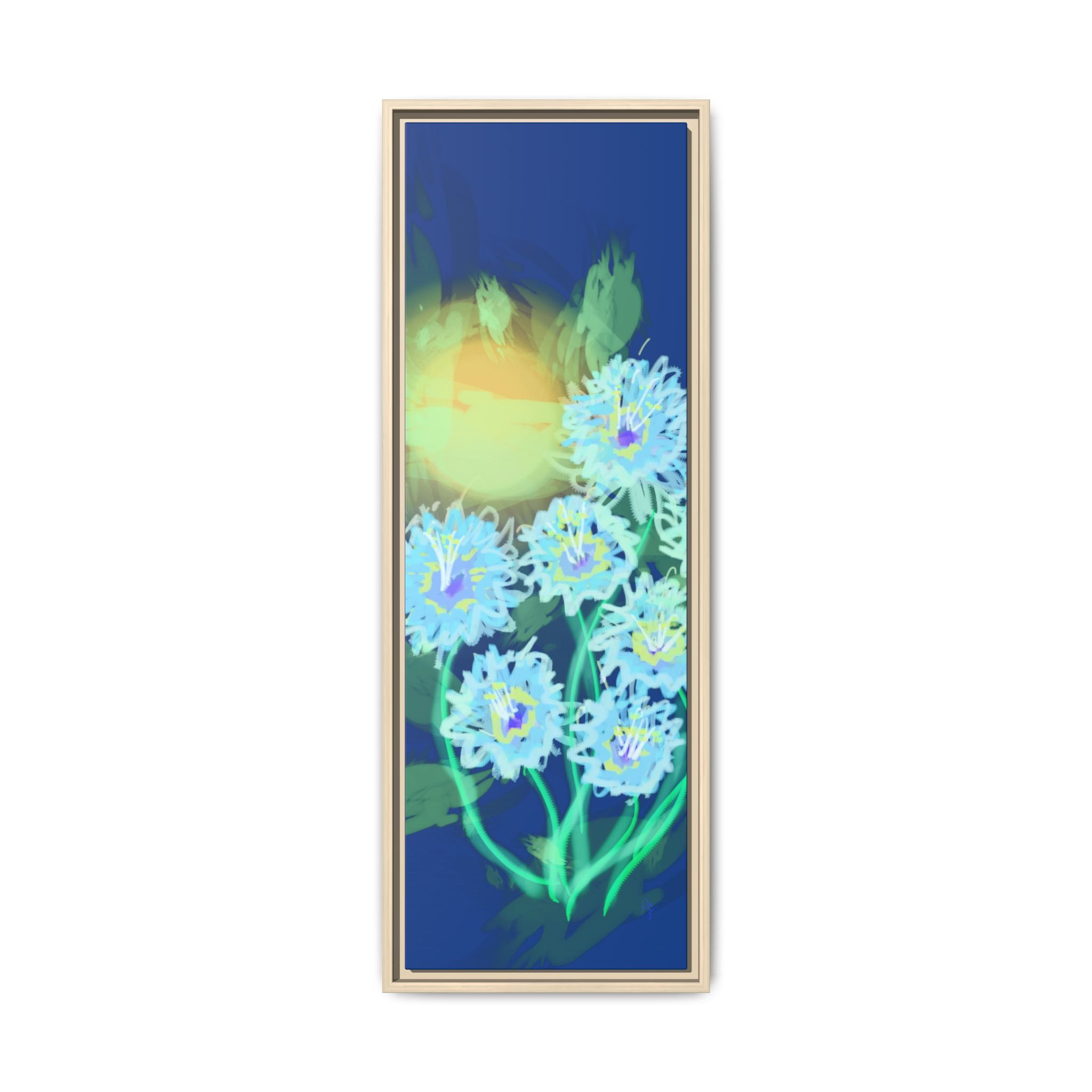 Framed Floral Canvas Art — Blue & Yellow Abstract Bouquet (Matte)
