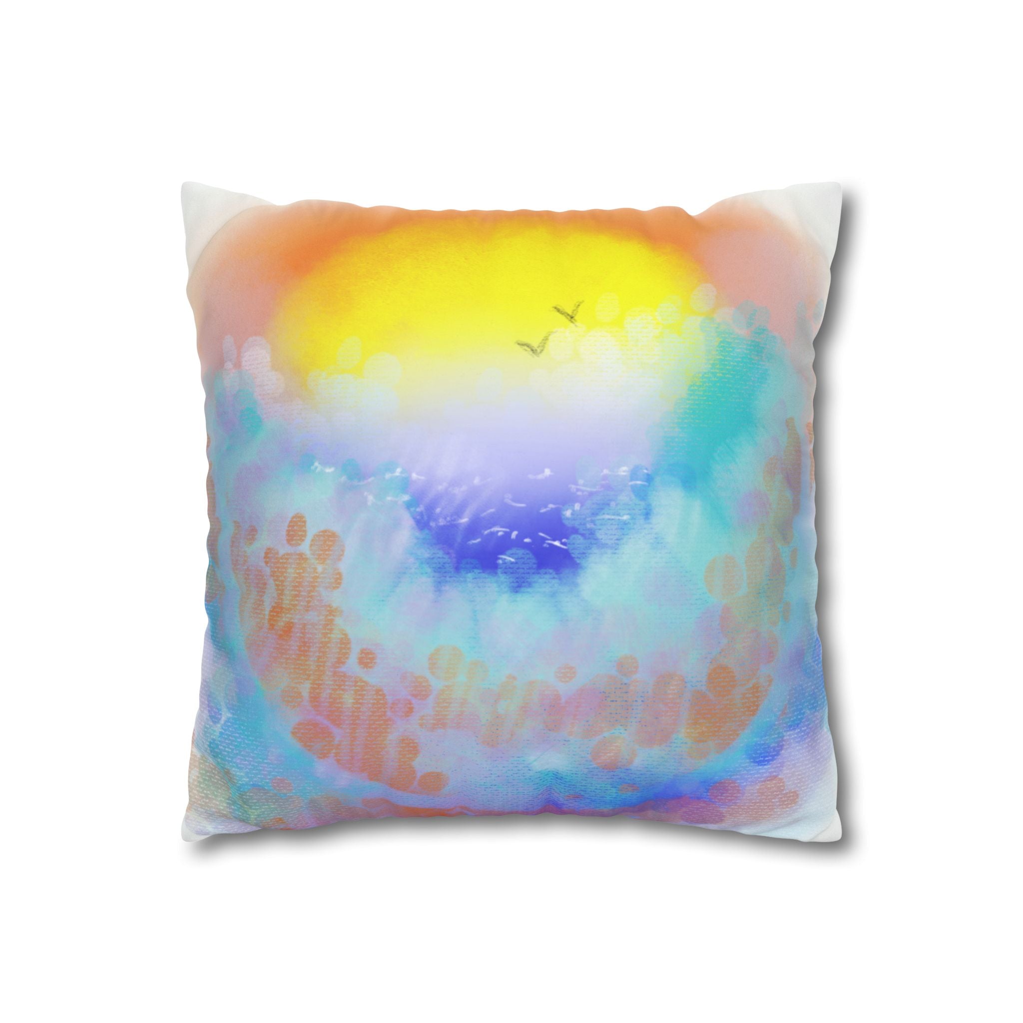 Sunrise Dreams Faux Suede Pillowcase — Pastel Beach Watercolor Throw Pillow Cover