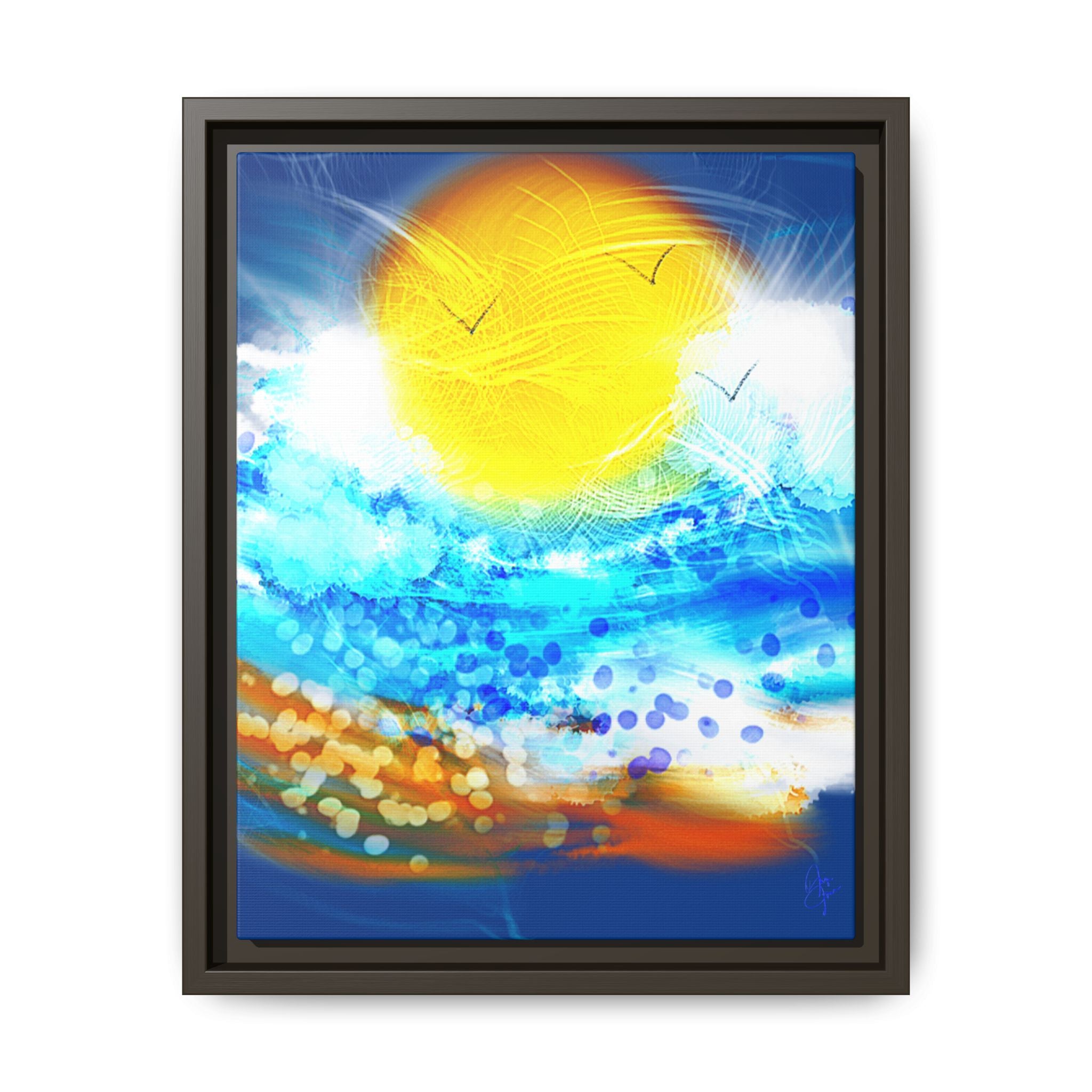 Sunshine Shore Matte Canvas Framed Wall Art — Bright Abstract Beach Print