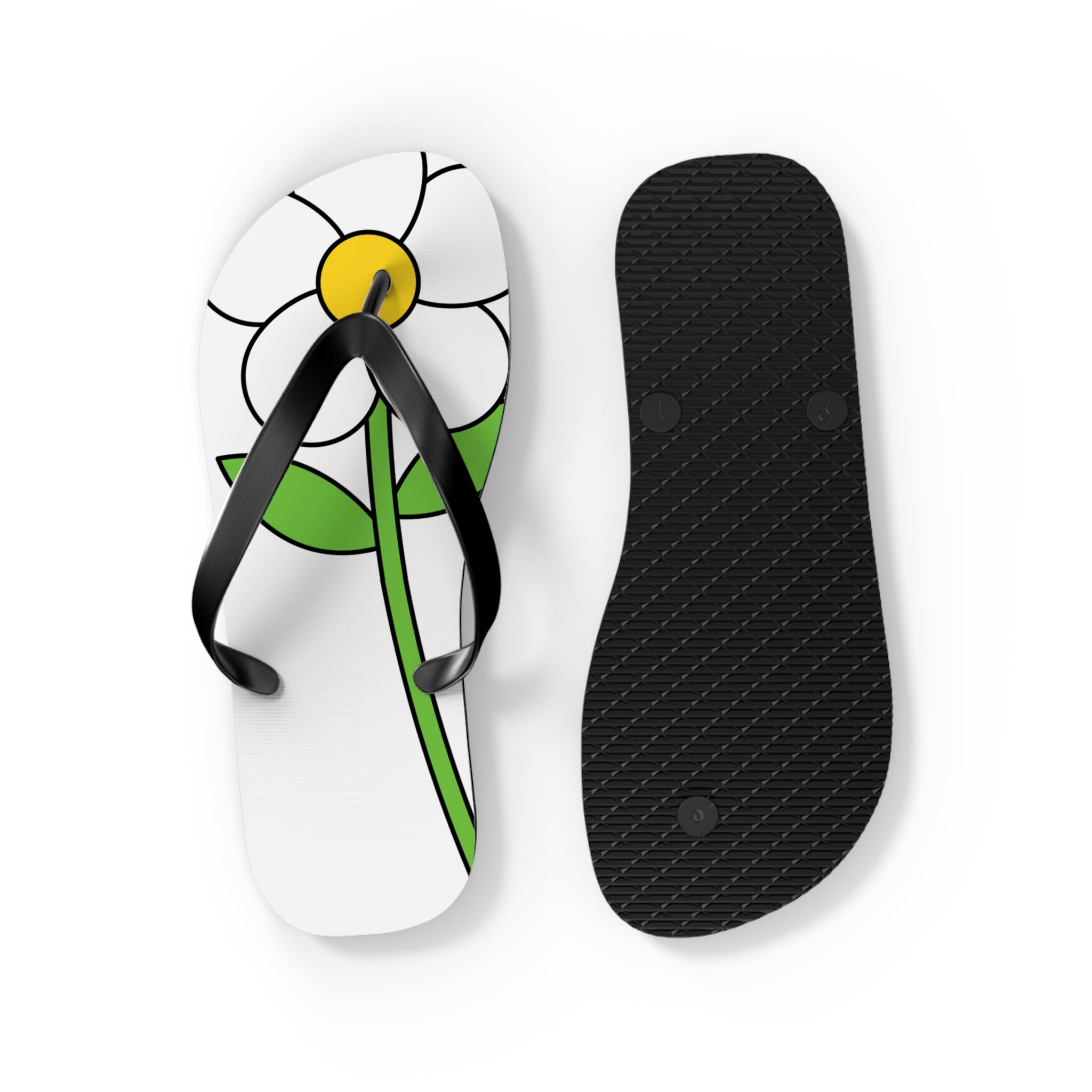 Daisy Print Flip Flops — Cute White & Yellow Flower Beach Sandals