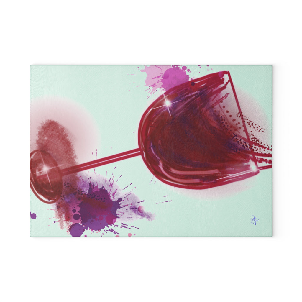 Wine Glass Glass Cutting Board — Watercolor Splash Kitchen Cutting Board, Entertaining & Gift