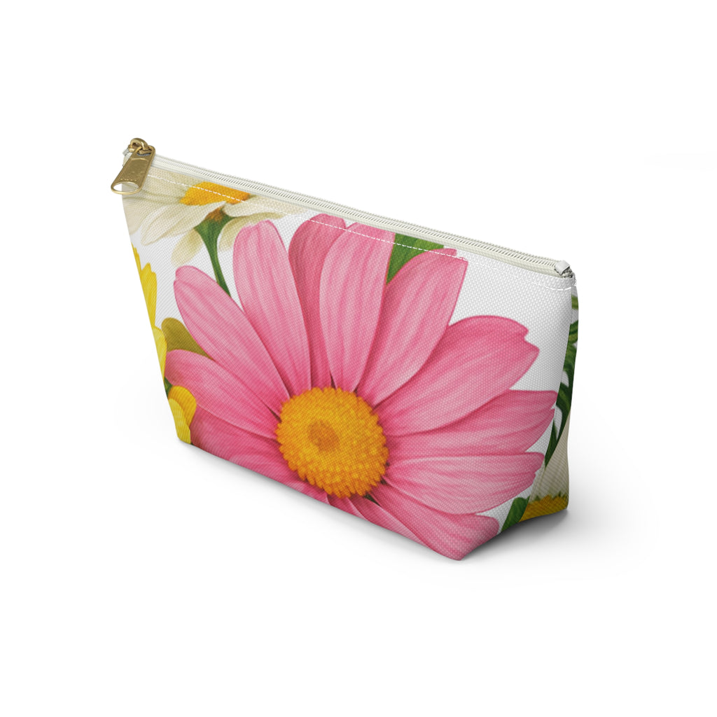 Floral Bouquet Accessory Pouch — Pink & Yellow Daisy Makeup Bag
