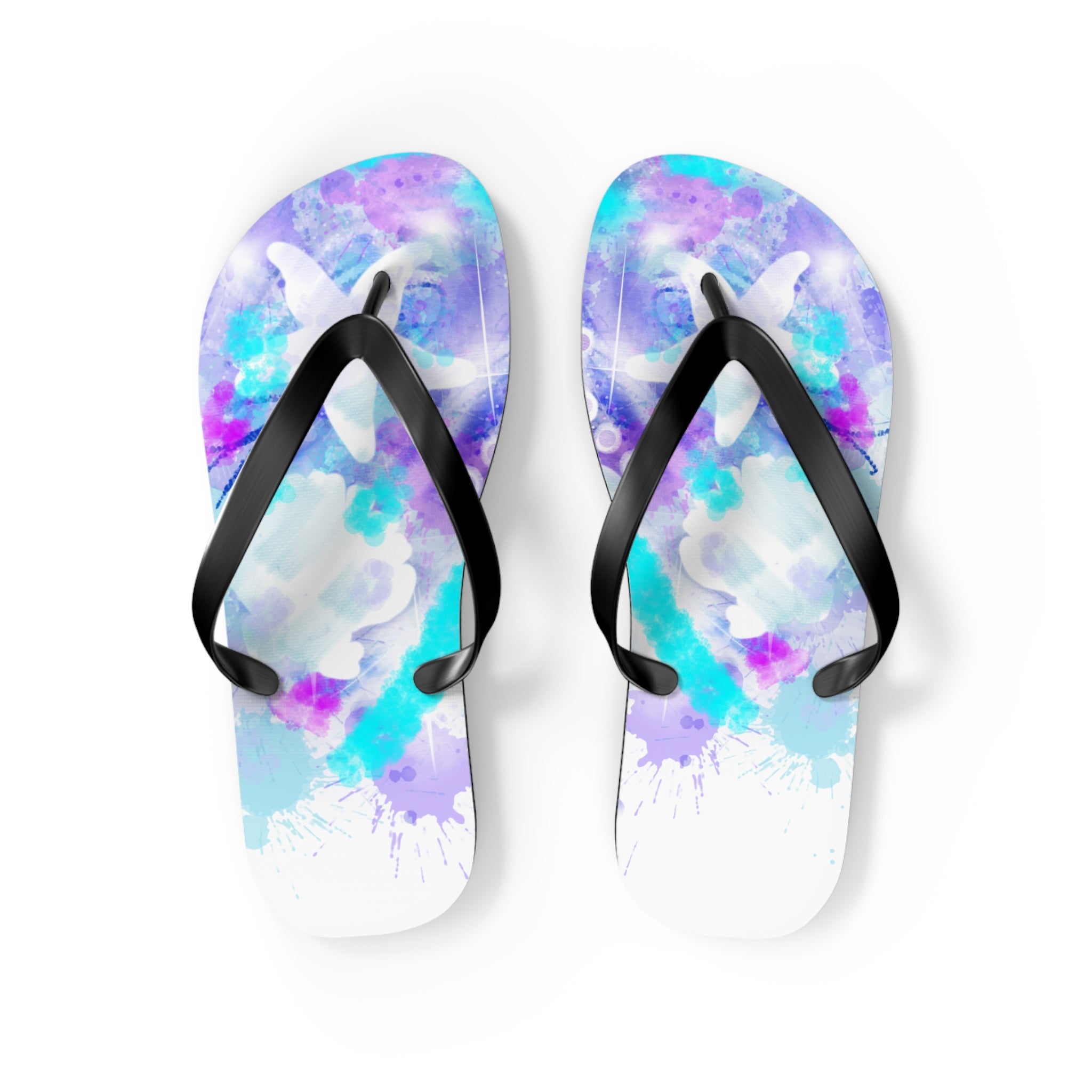 Watercolor Tie-Dye Flip Flops — Turquoise & Purple Beach Sandals
