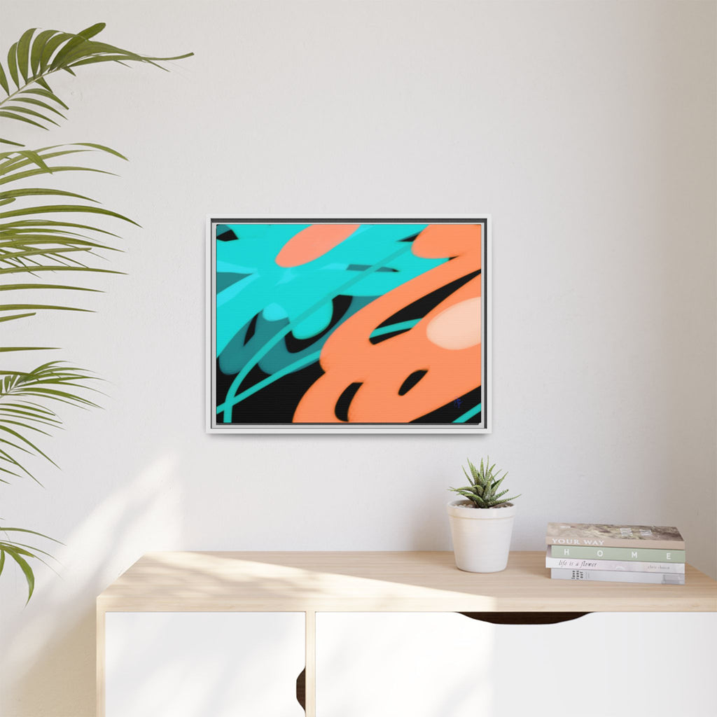 Abstract Teal & Coral Splash Framed Canvas
