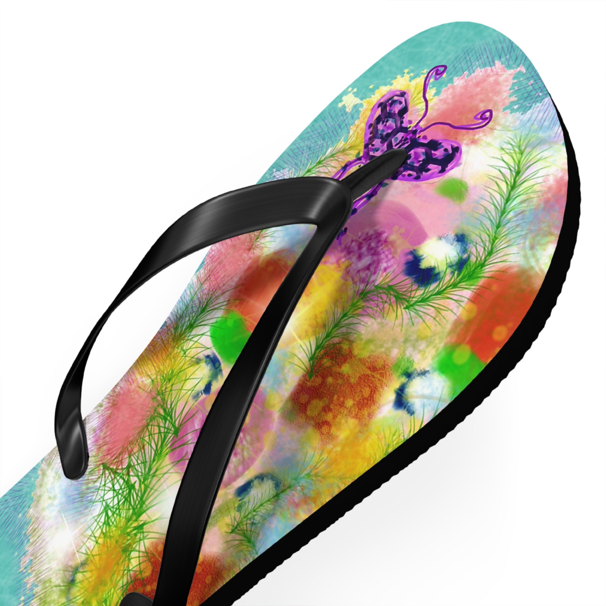 Floral Watercolor Flip Flops - Colorful Beach Sandals with Dreamy Garden Print