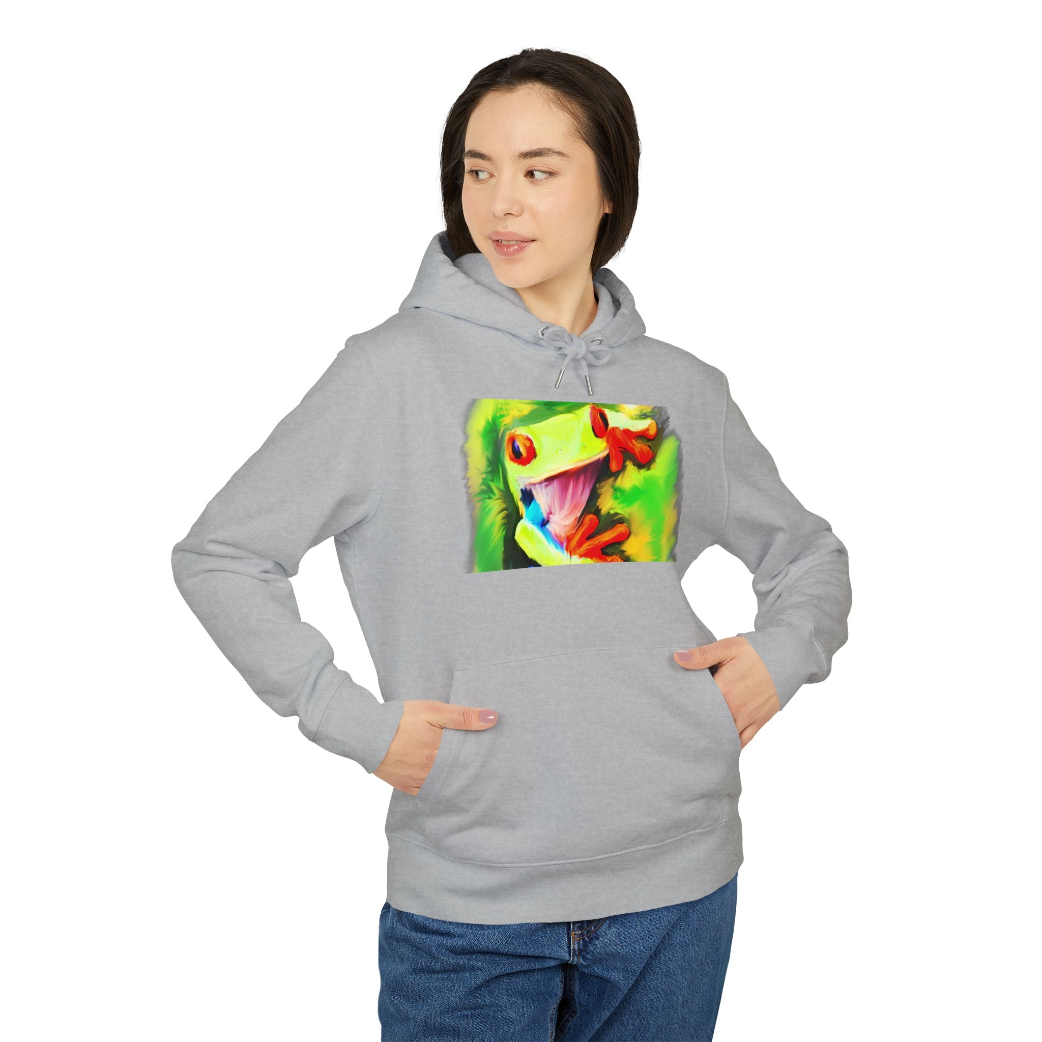 Tropical Red-Eyed Tree Frog Hoodie — Colorful Wildlife Graphic Pullover