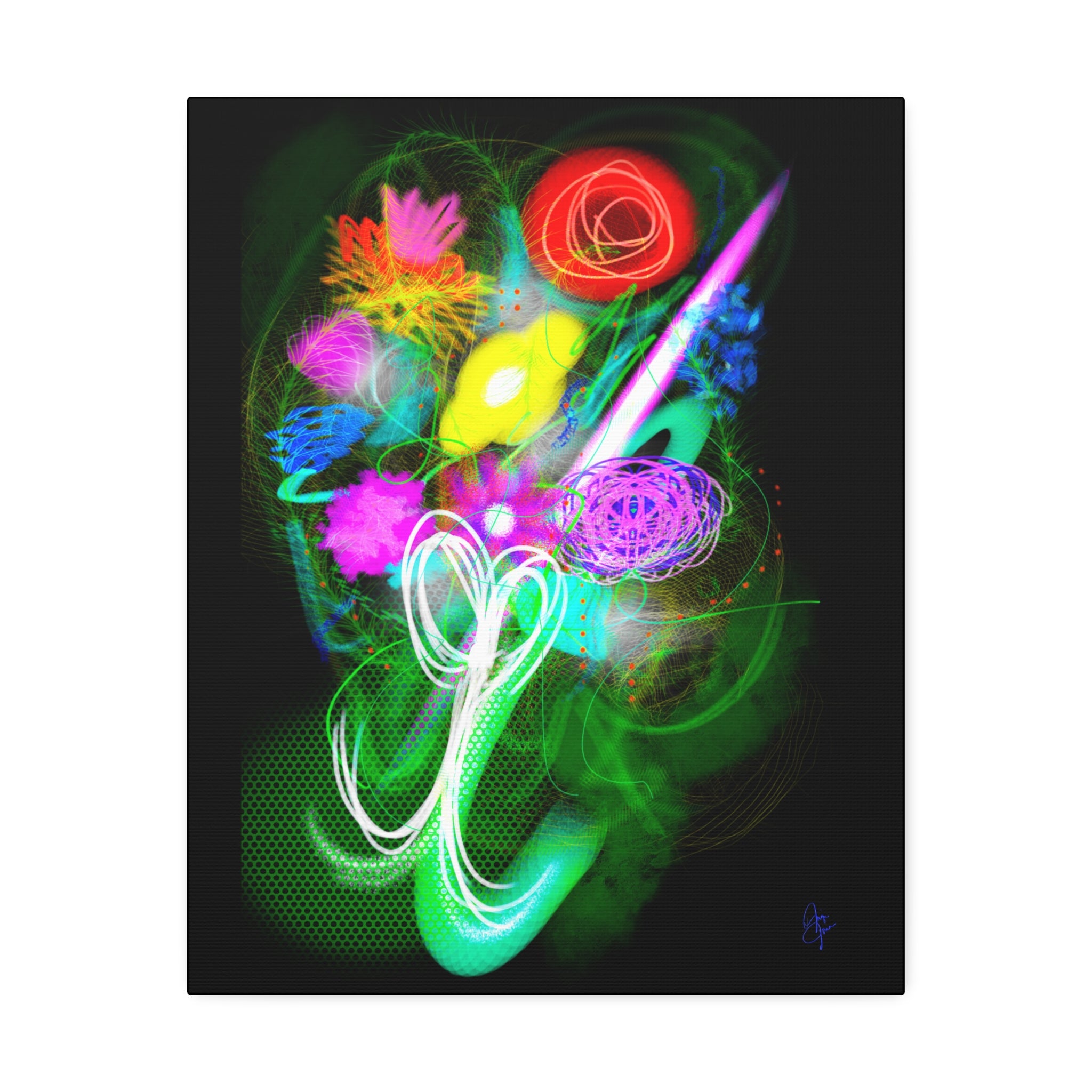 Neon Floral Abstract Canvas Print — Vibrant Glow Wall Art