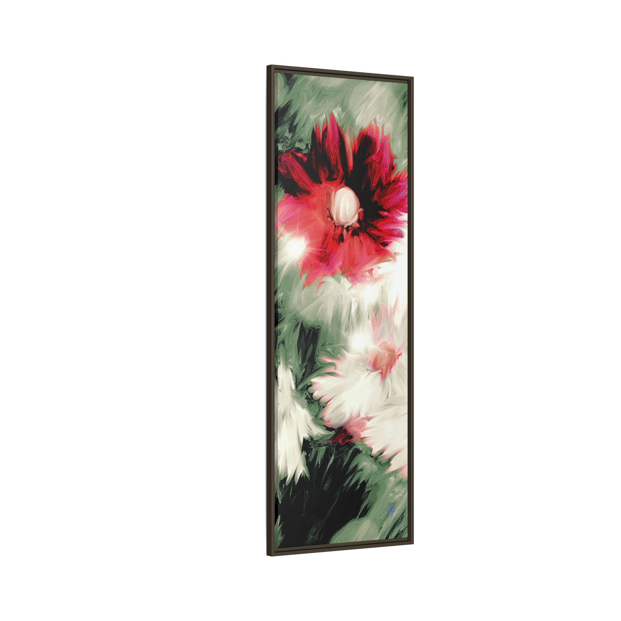Framed Matte Canvas Print — Blurred Red & White Floral Art