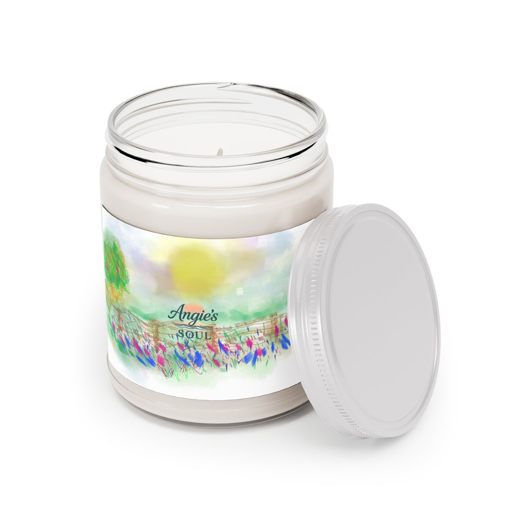 Angie’s Soul 9oz Soy Candle — Floral Meadow Scented Jar with White Lid