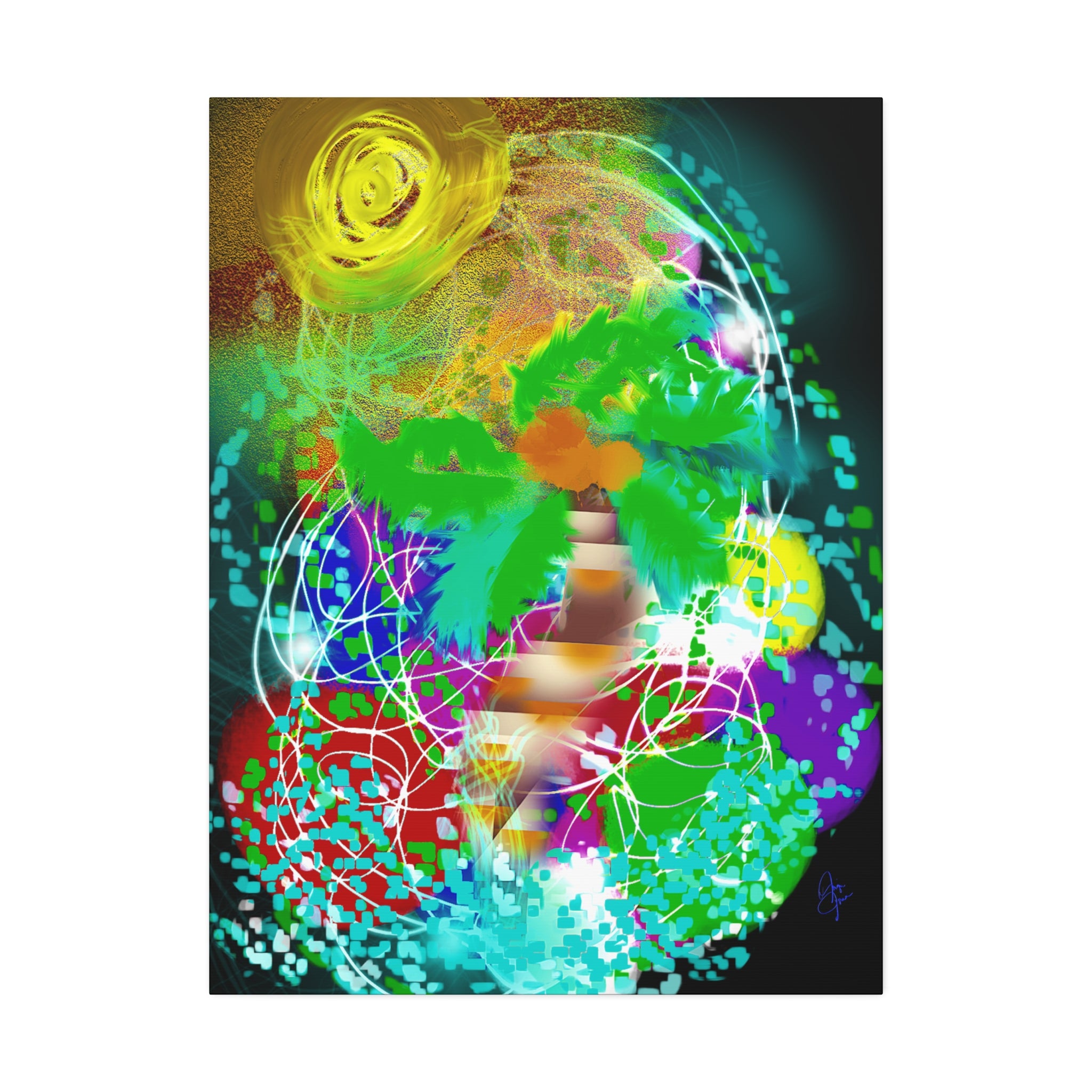 Tropical Abstract Canvas Print — Colorful Palm Tree Wall Art Stretched 1.5"