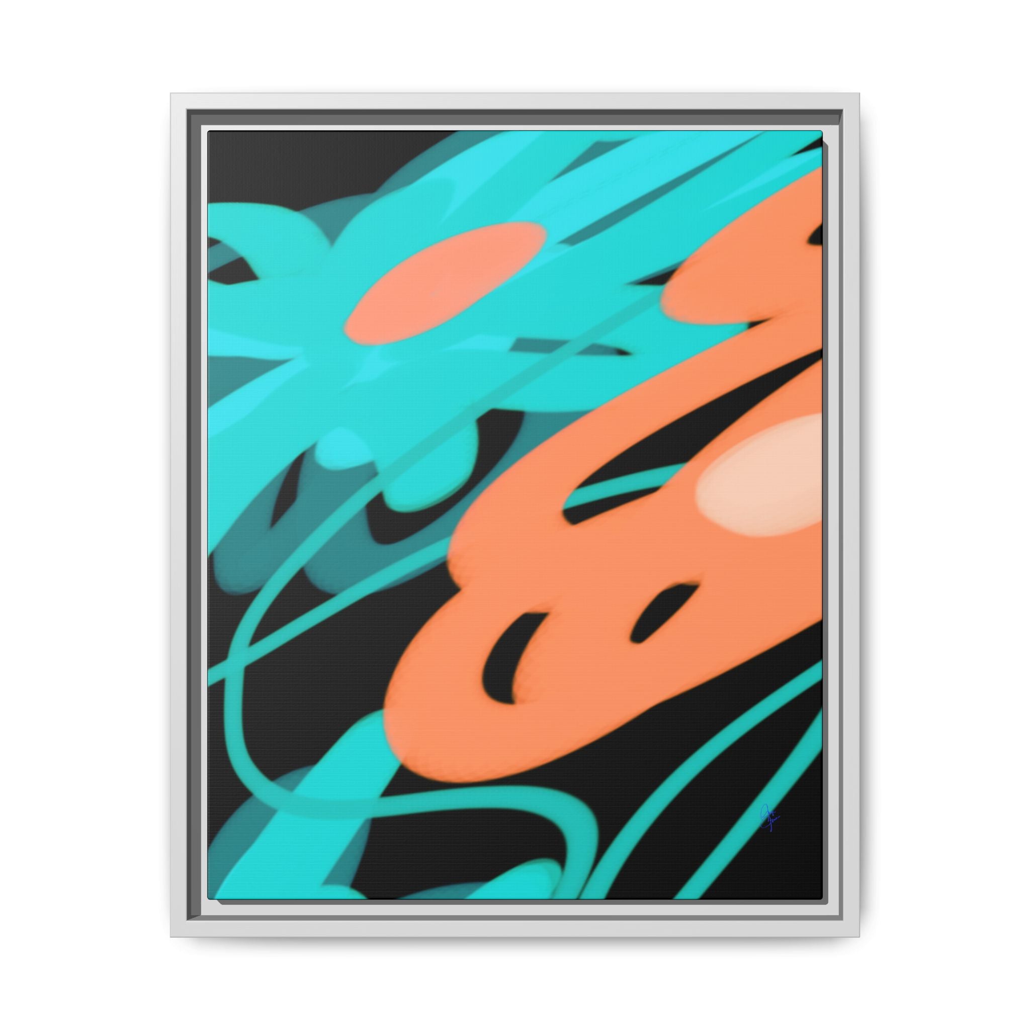 Abstract Teal & Coral Splash Framed Canvas