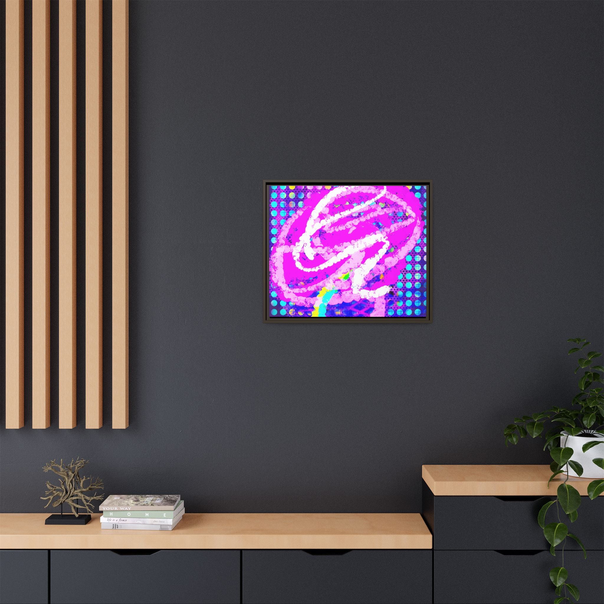 Abstract Neon Pop Art Matte Canvas — Framed Multi‑Color Wall Art