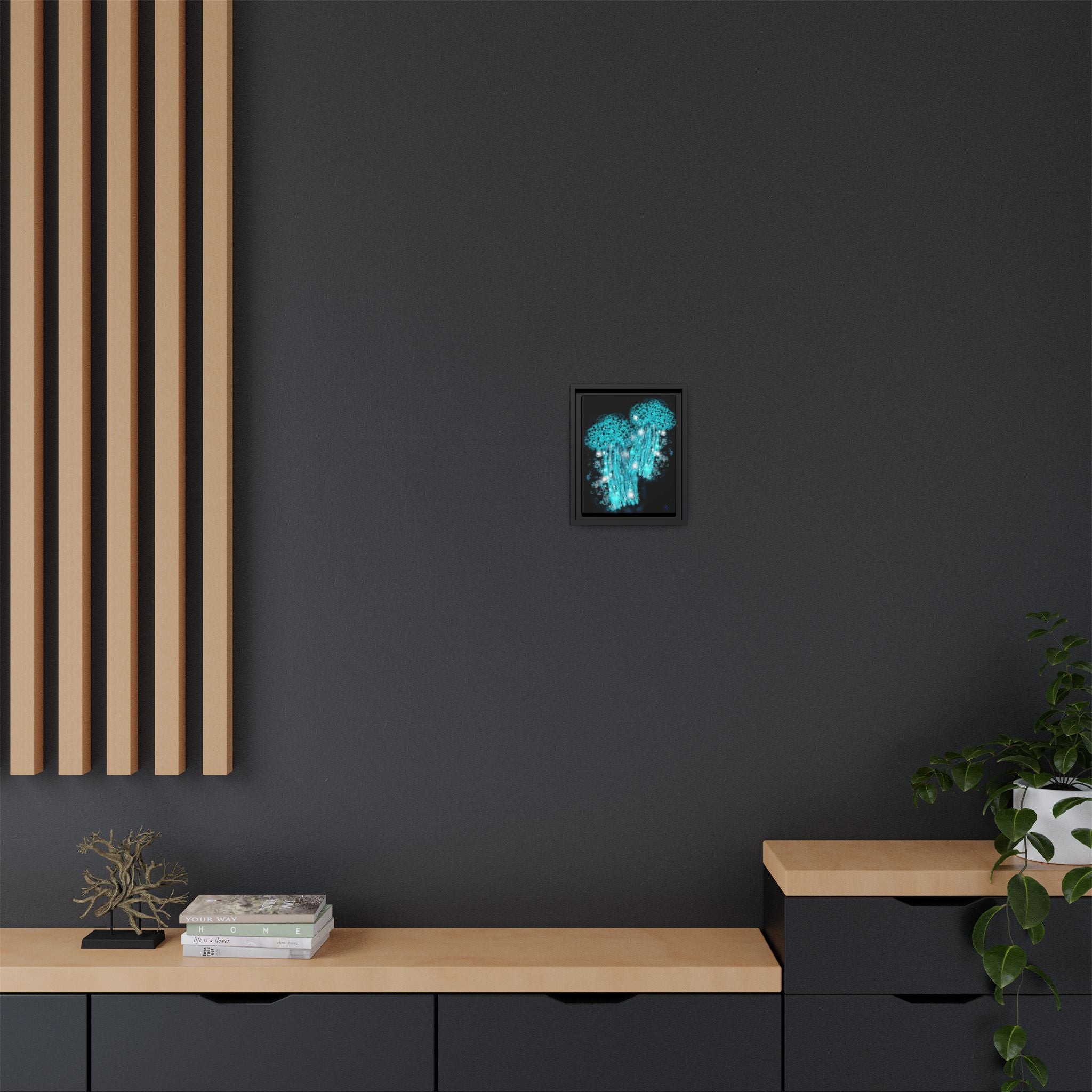 Glowing Jellyfish Art Print — Framed Matte Canvas