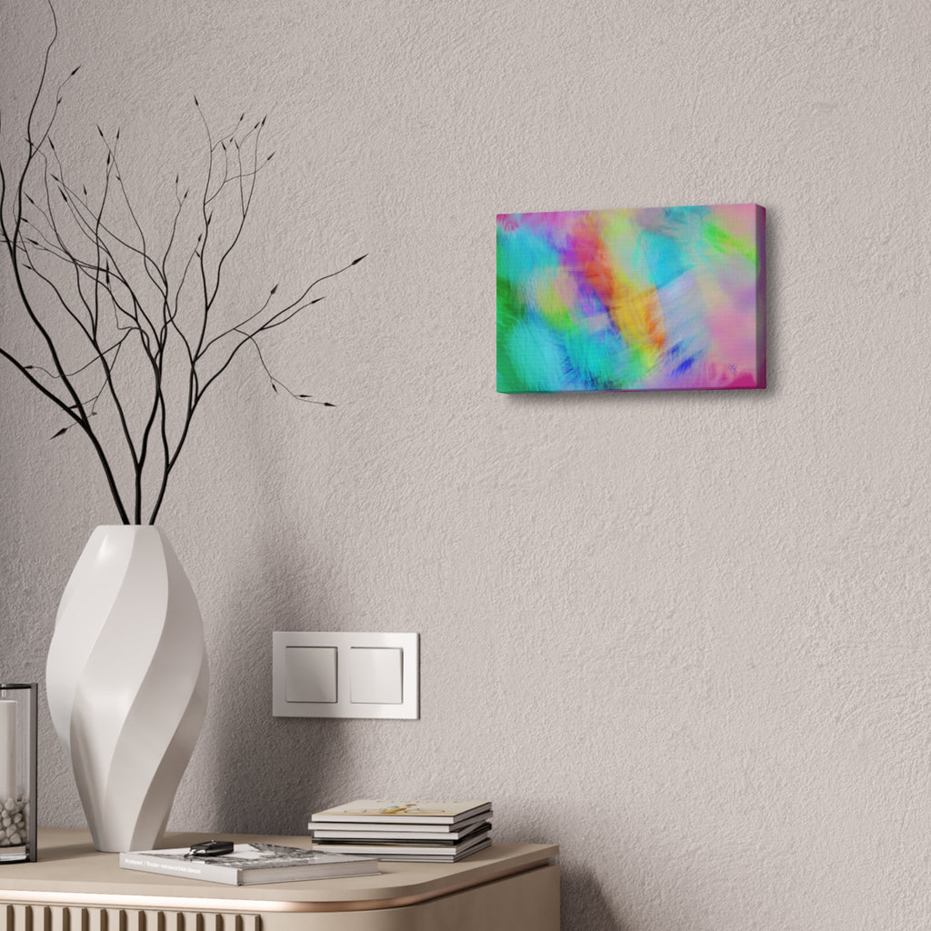 Abstract Pastel Watercolor Canvas Wall Art – Vibrant Rainbow Clouds Stretched Canvas