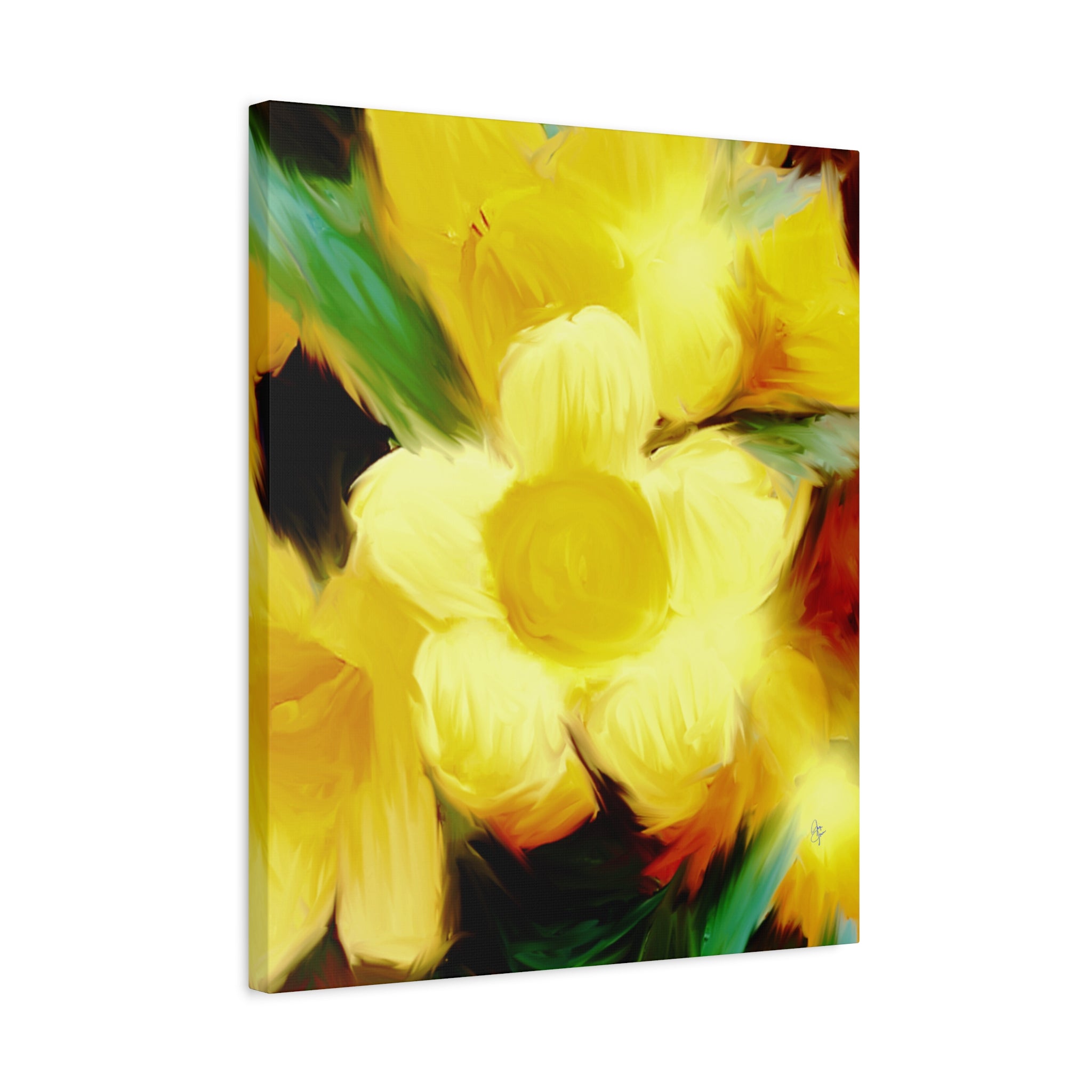 Yellow Floral Canvas Wall Art – Bright Sunflower-Style Painting, Matte Stretched Print