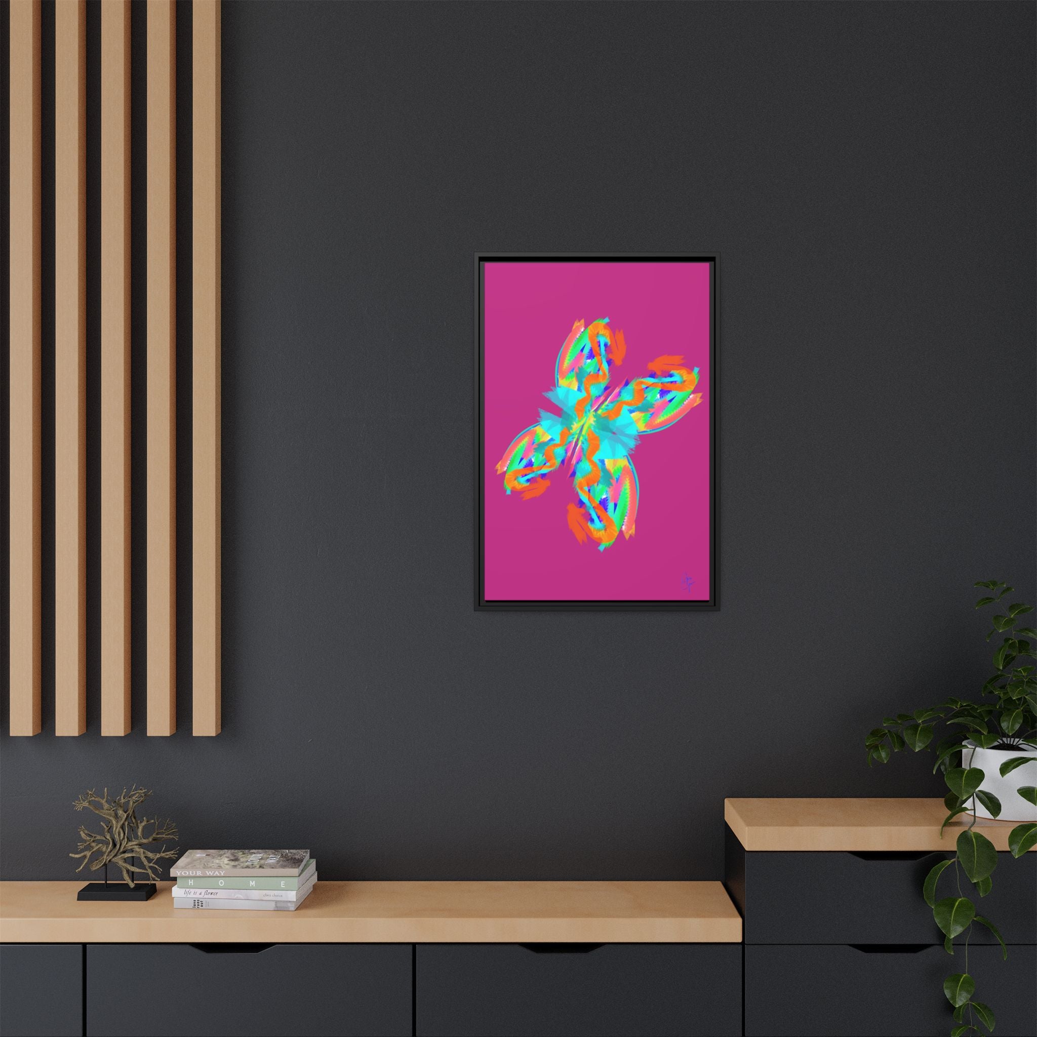 Framed Matte Canvas — Neon Abstract Butterfly Wall Art