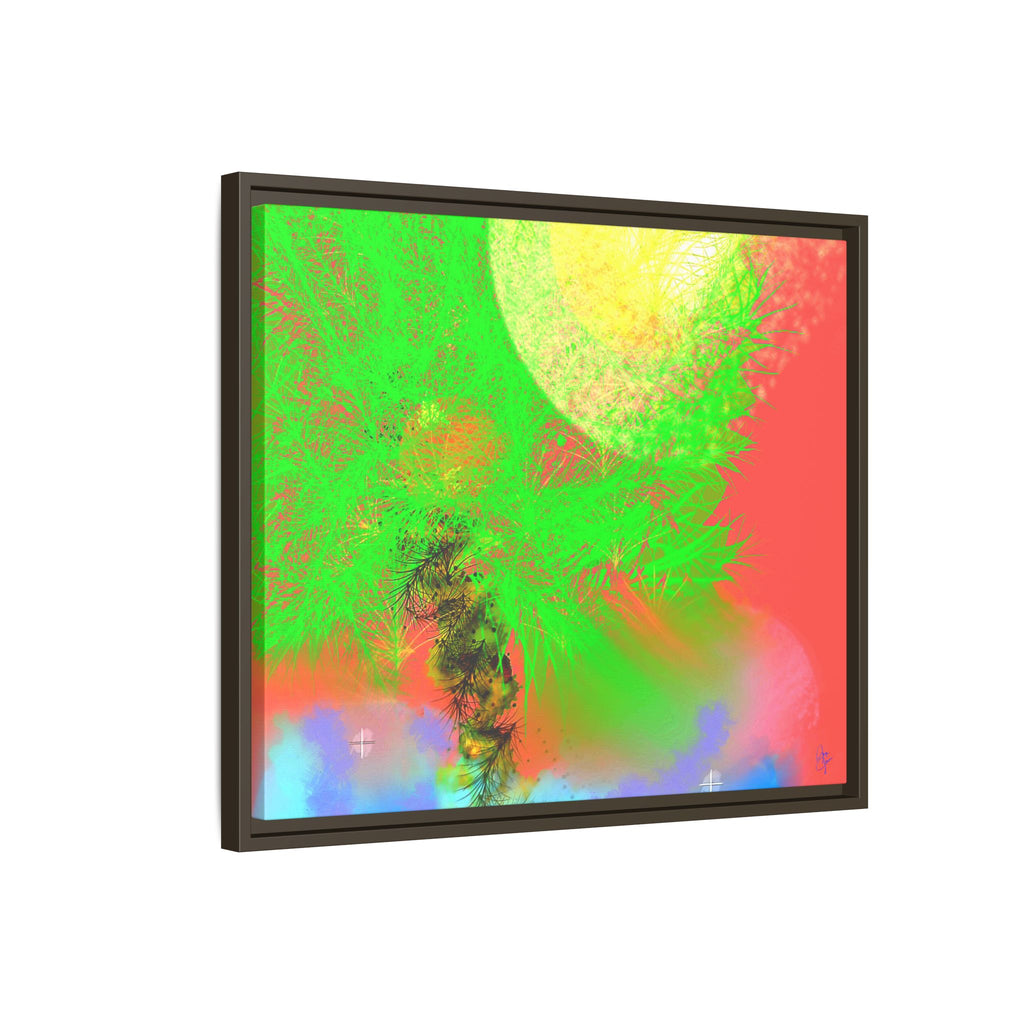 Abstract Neon Tree Matte Canvas Framed Art — Vibrant Green Moon Landscape